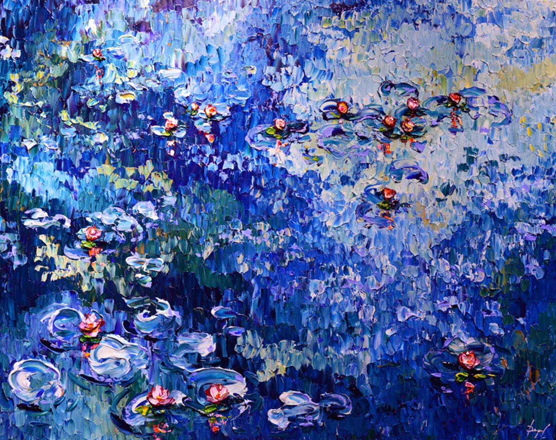 Bright Lilies of Colorful Reflections 48x60 by Isabelle Dupuy