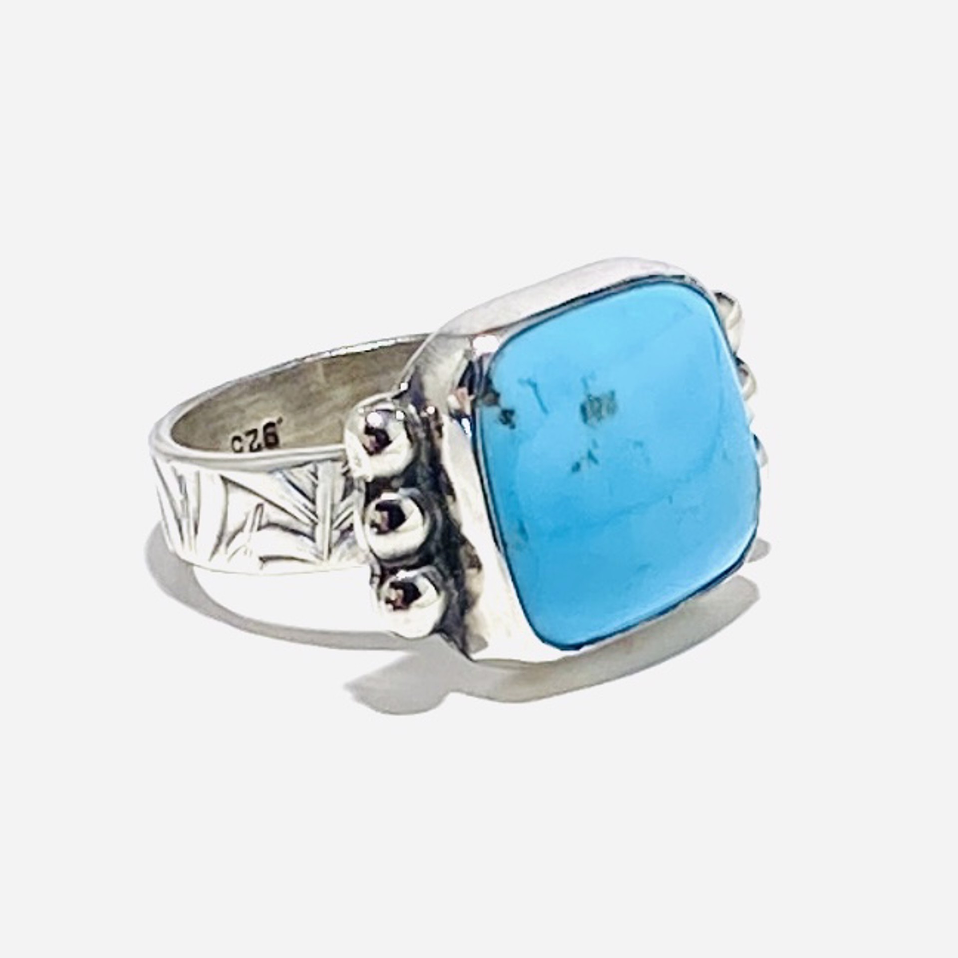 AB23-9 Square Campo Frio Turquoise Inlay Six Bead Accent Ring sz8.5 by Anne Bivens