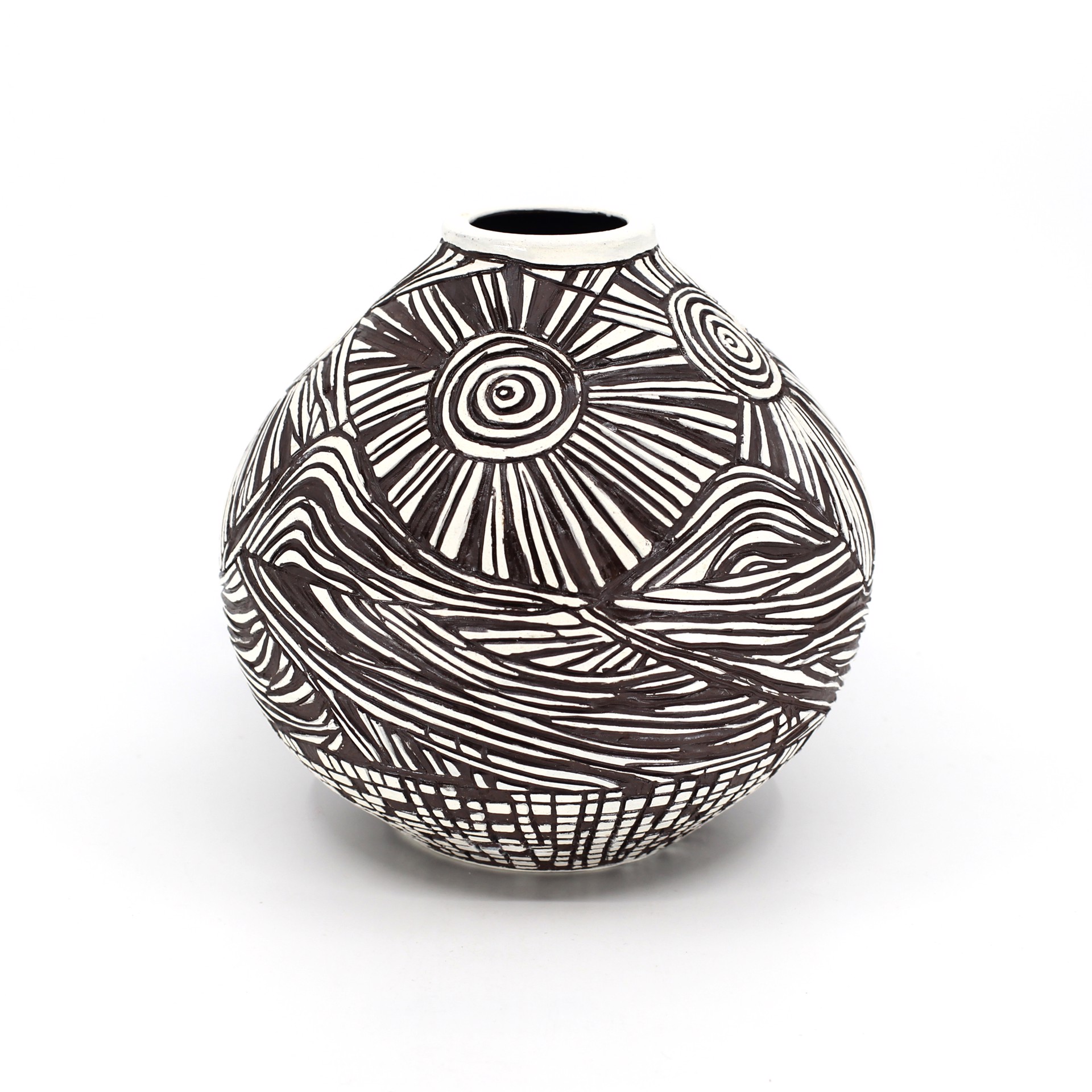 Brown & White Carved Vase by Heather Bradley