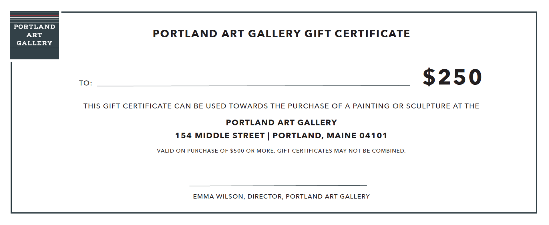 Portland Art Gallery Gift Certificate 250 Portland Art Gallery