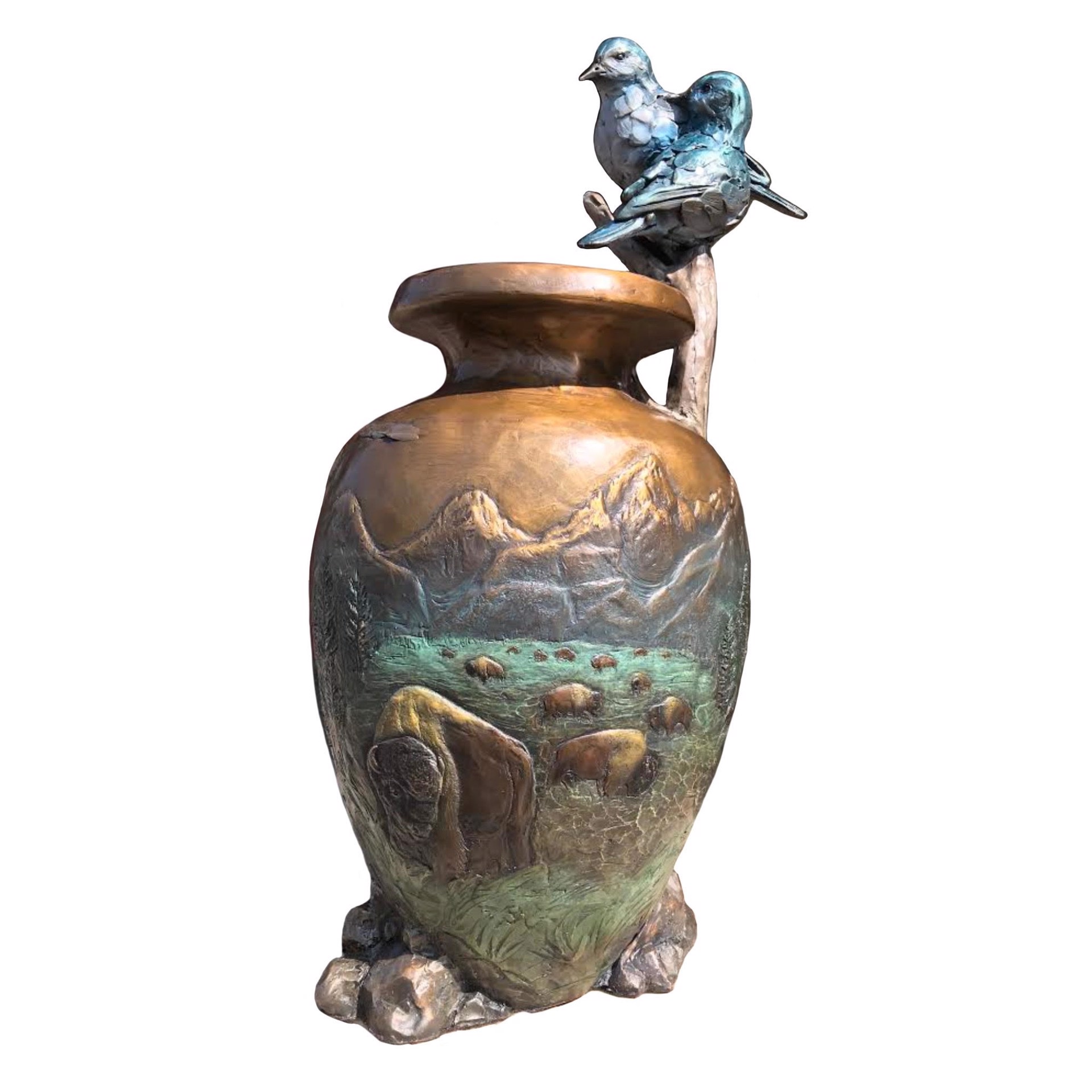 Original Limited Edition Bronze Of Blue Bird Branch On A Vase By Rip And Alison Caswell Available At Gallery Wild