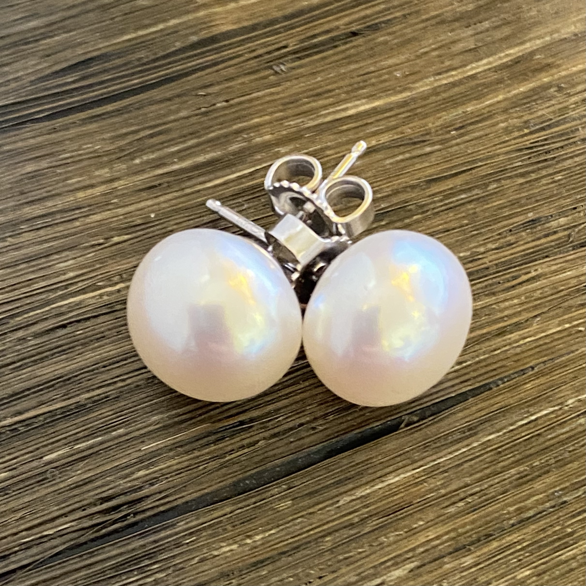 White Pearl Button Earrings 10mm by Sidney Soriano