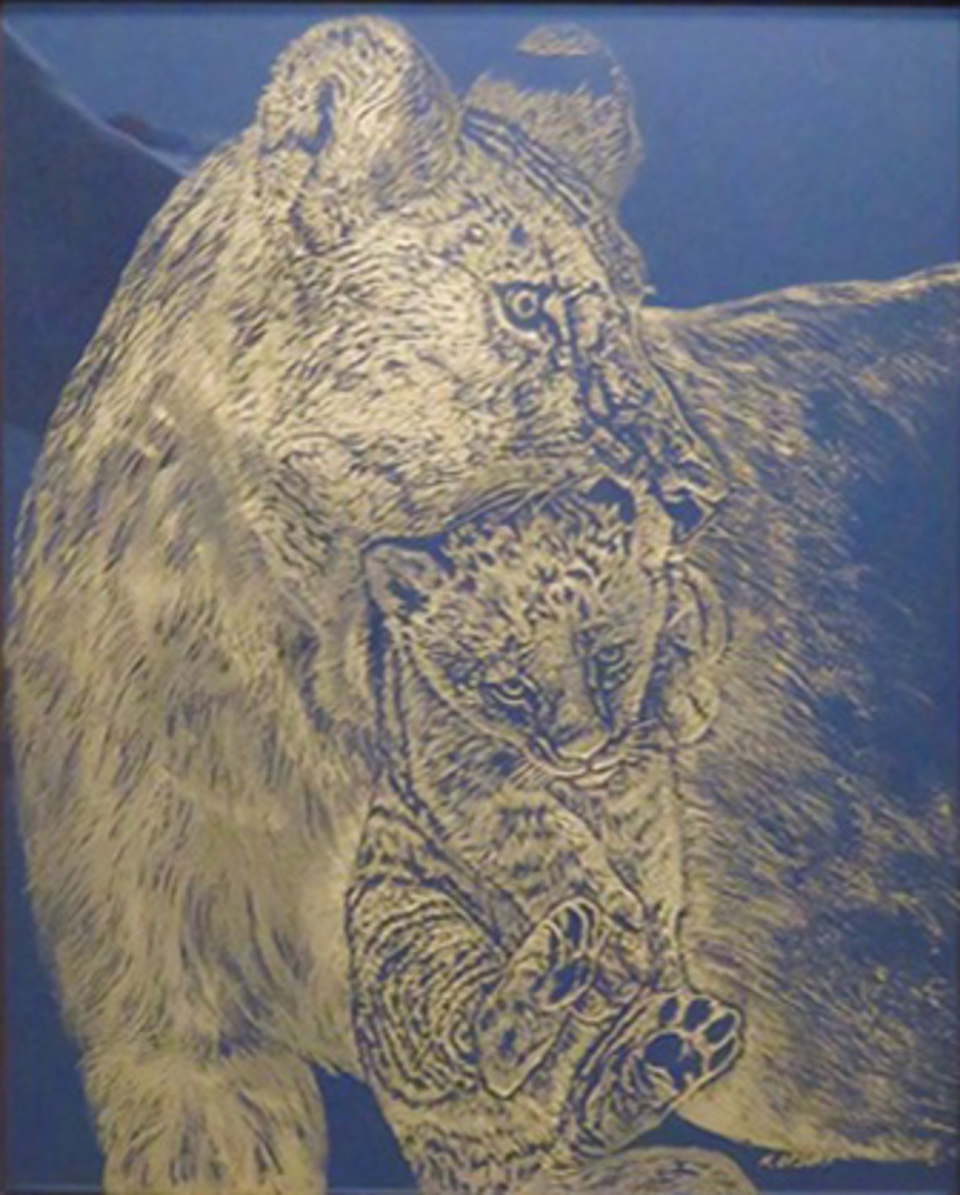 Cub Love  - Glass Etching on Plate by Hisashi Otsuka