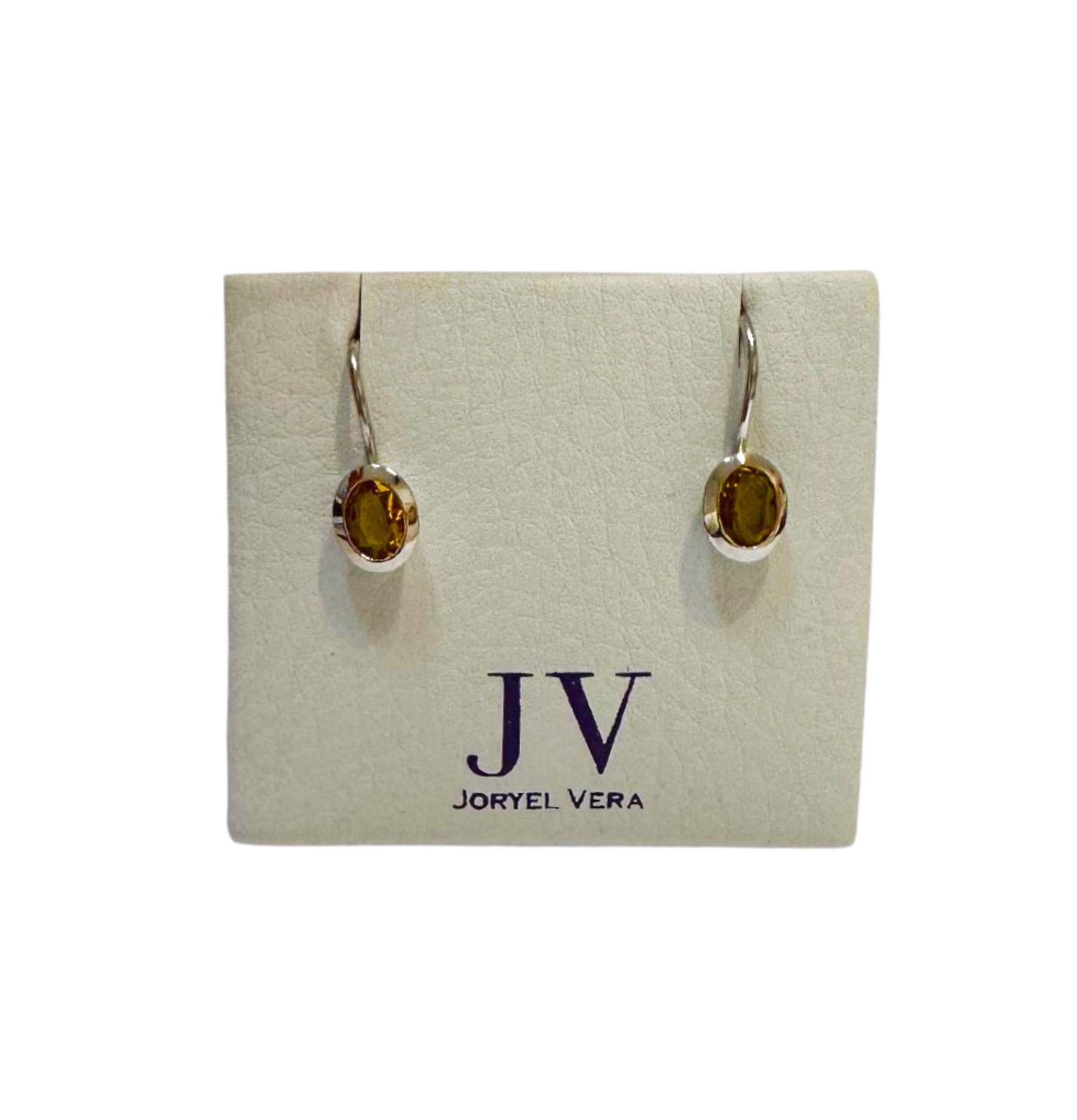 Earrings - Bezel Set Sterling Silver with Oval Citrine on Earwires by Joryel Vera