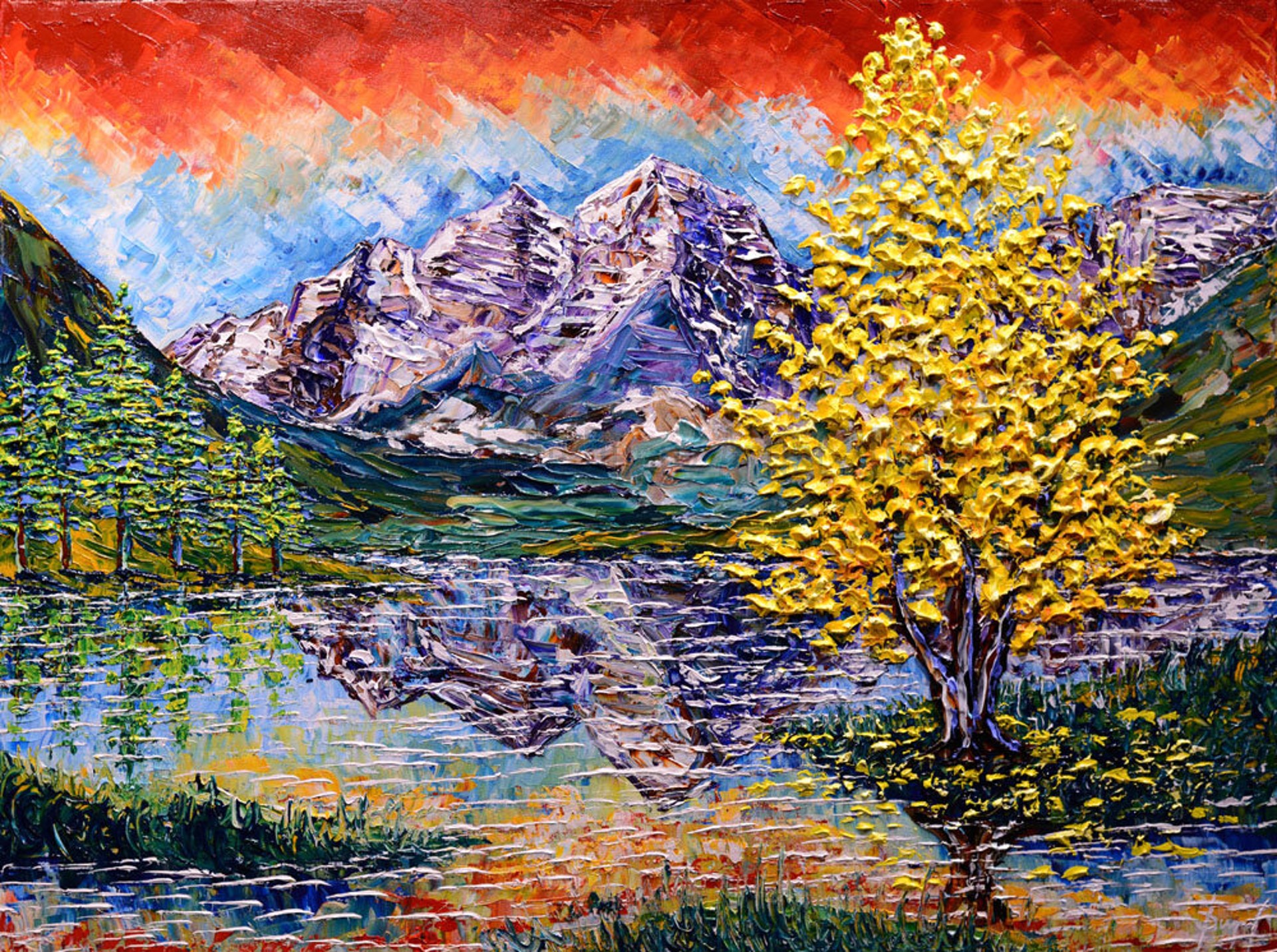 Sunrise of Glorious Mountains 36x48 by Isabelle Dupuy