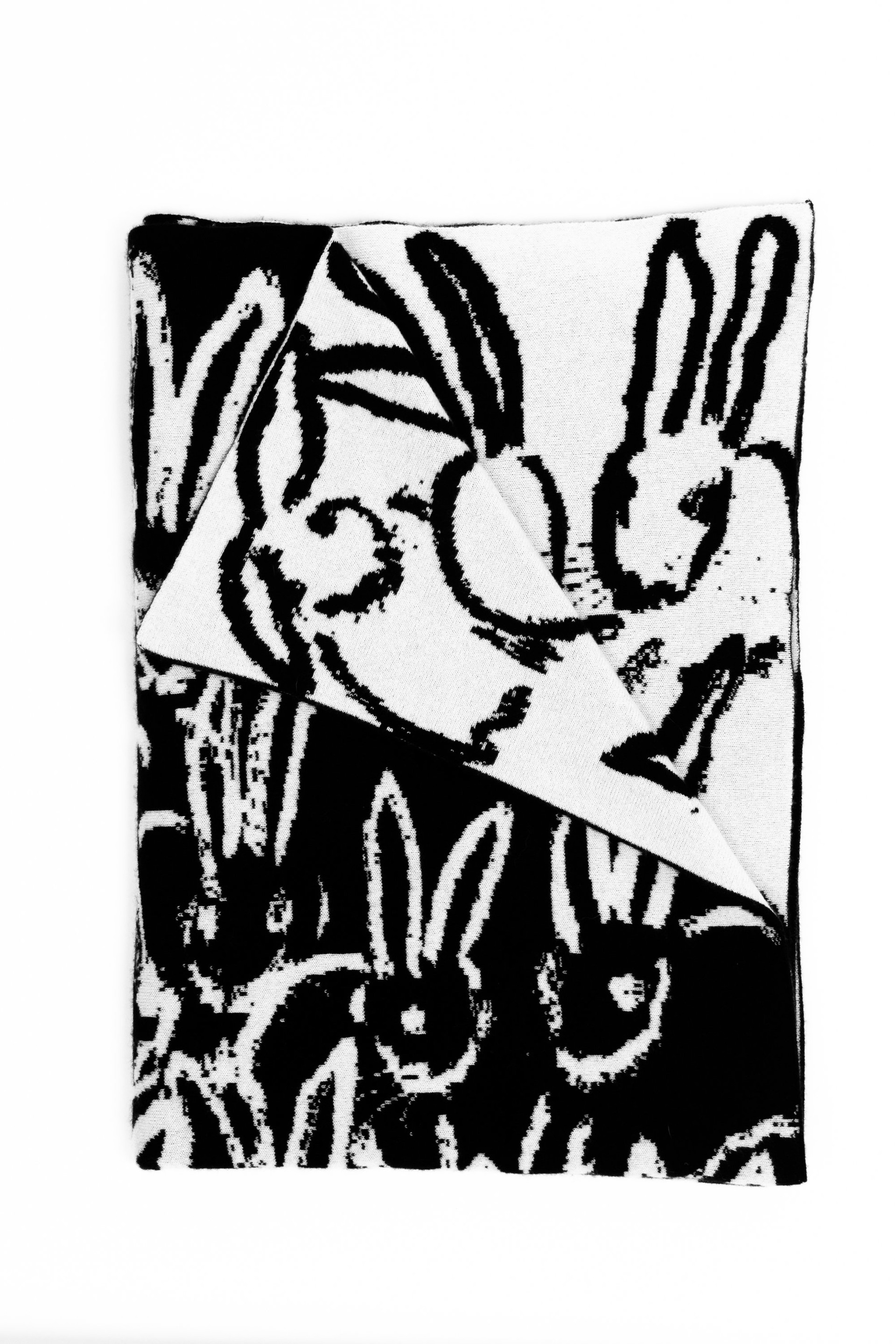Rabbit Run Cashmere Throw - Cobalt/ White by Hunt Slonem (Hop Up Shop)