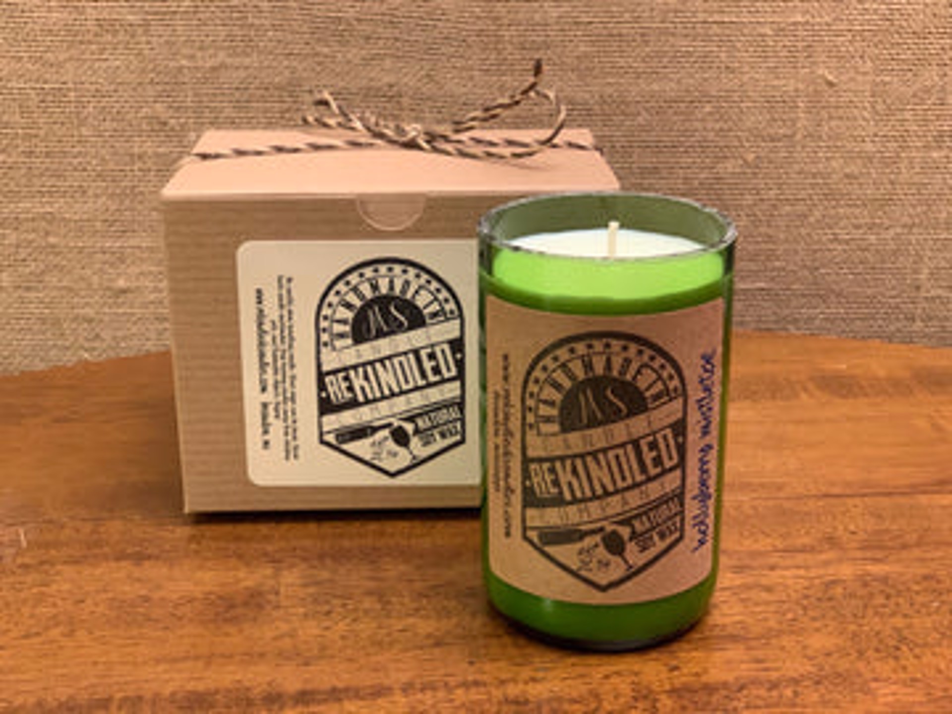 Hollyberry Mistletoe Wine Bottle Candle by re-kindled candle company