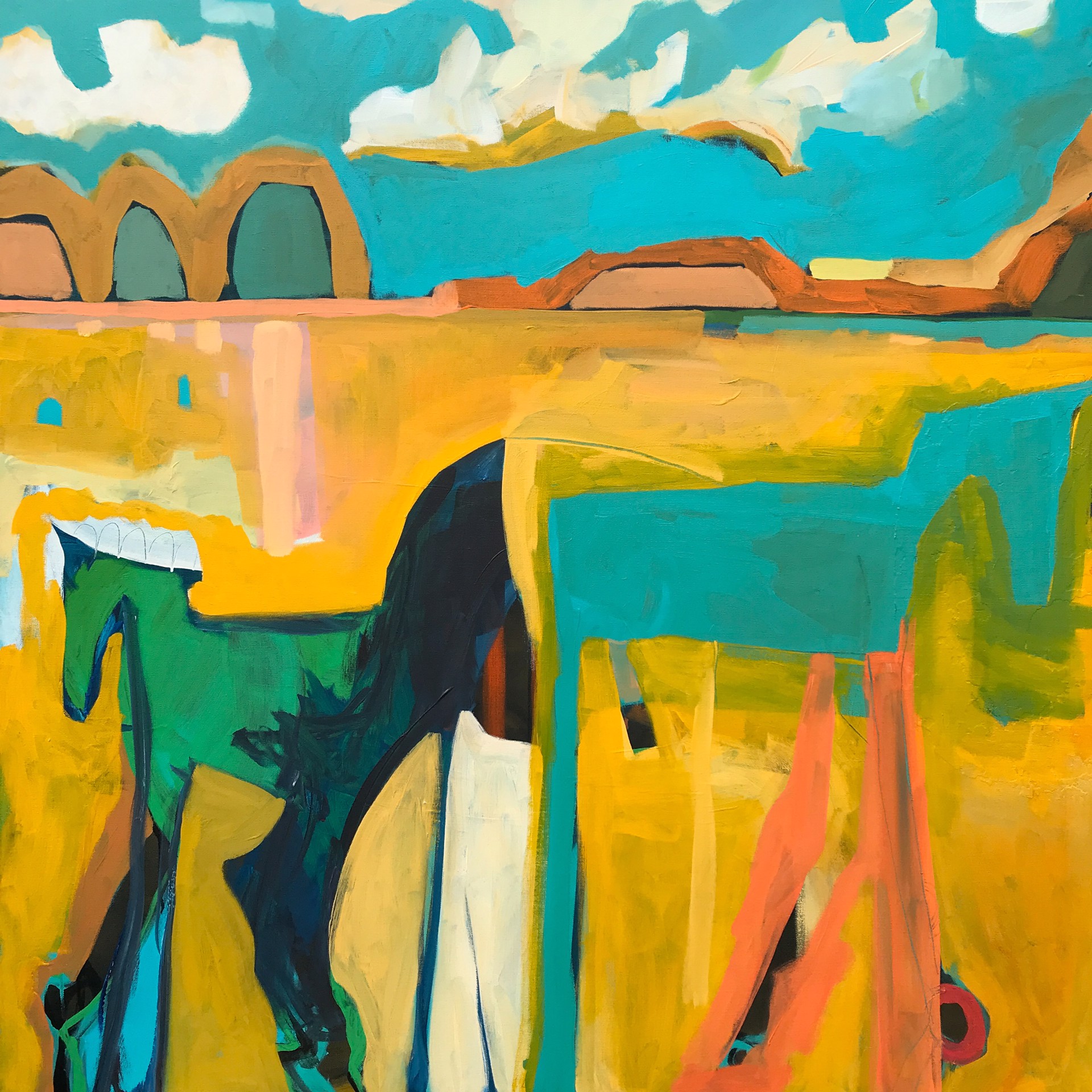 Three Horses in Yellow Fields  (Keeneland magazine cover summer 2021) by Rachael Van Dyke