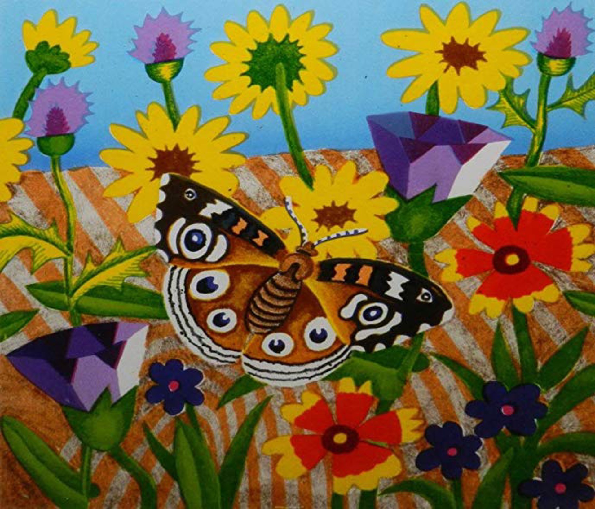 Buckeye Butterfly and Wildflowers by Billy Hassell
