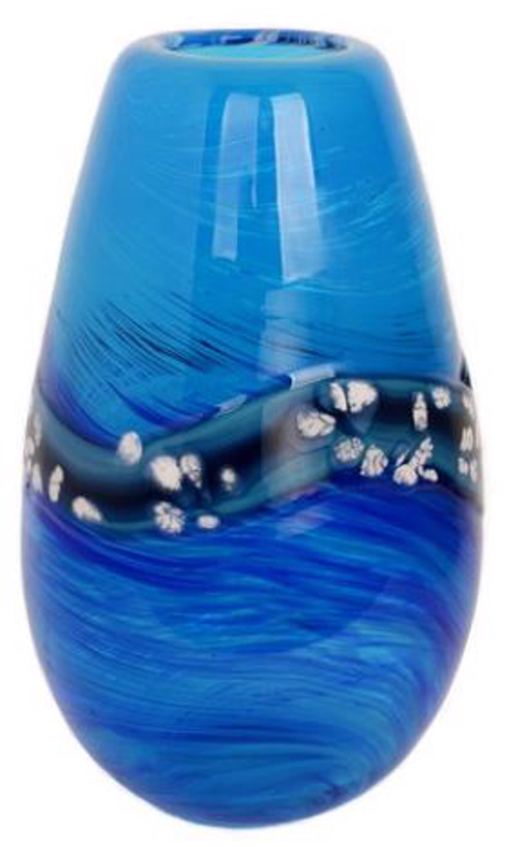Aqua and Cobalt Teardrop, White Fritz Applique - 8001 by V Handblown Glass