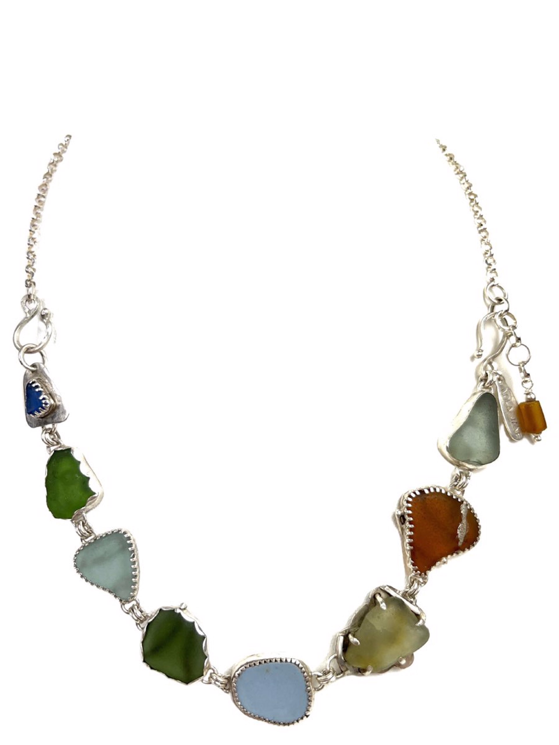 Beach Glass and Sterling Silver Convertible Necklace by Nola Smodic