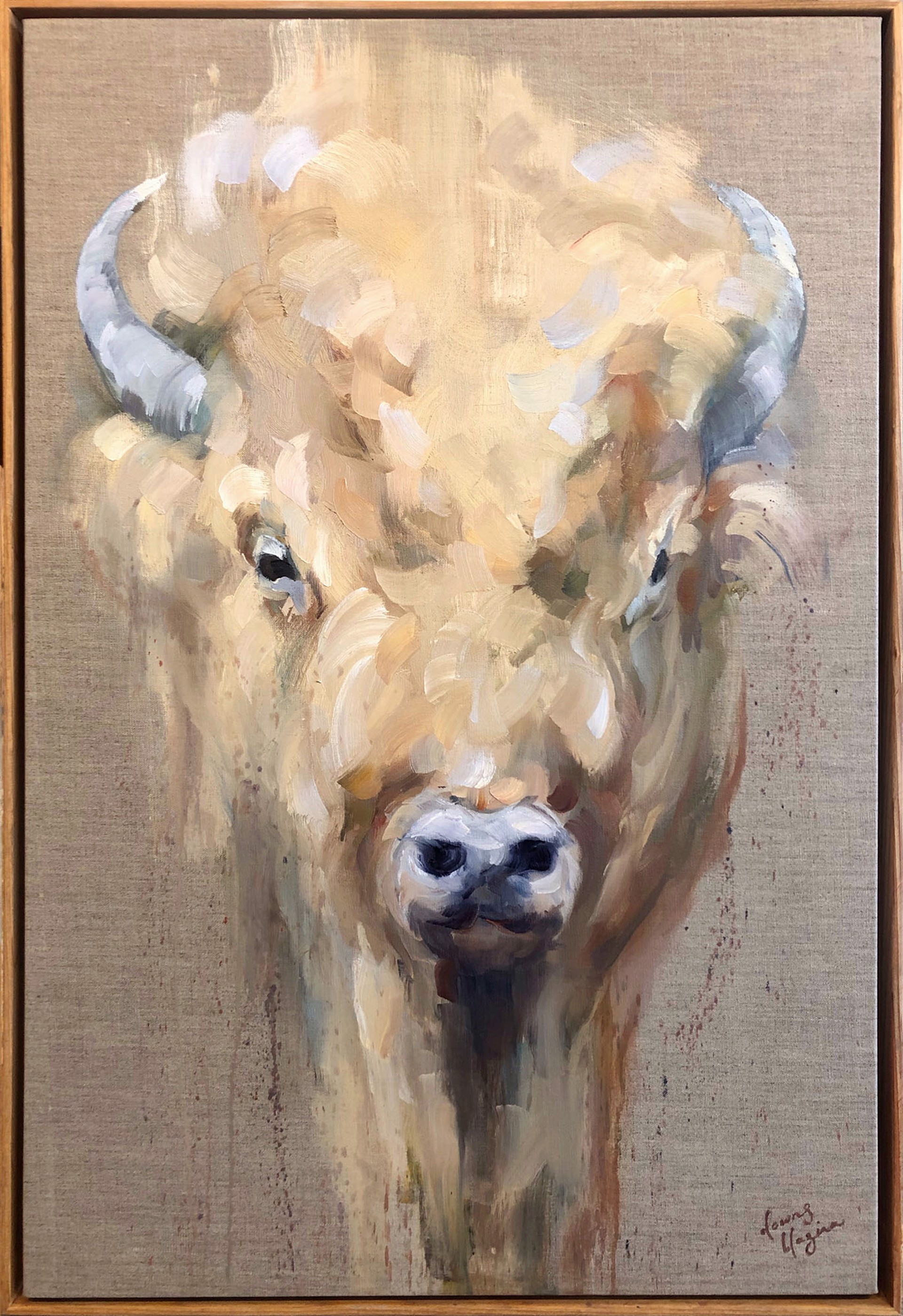 A Contemporary Painting Of A White Bison Portrait By Amber Blazina Available At Gallery Wild
