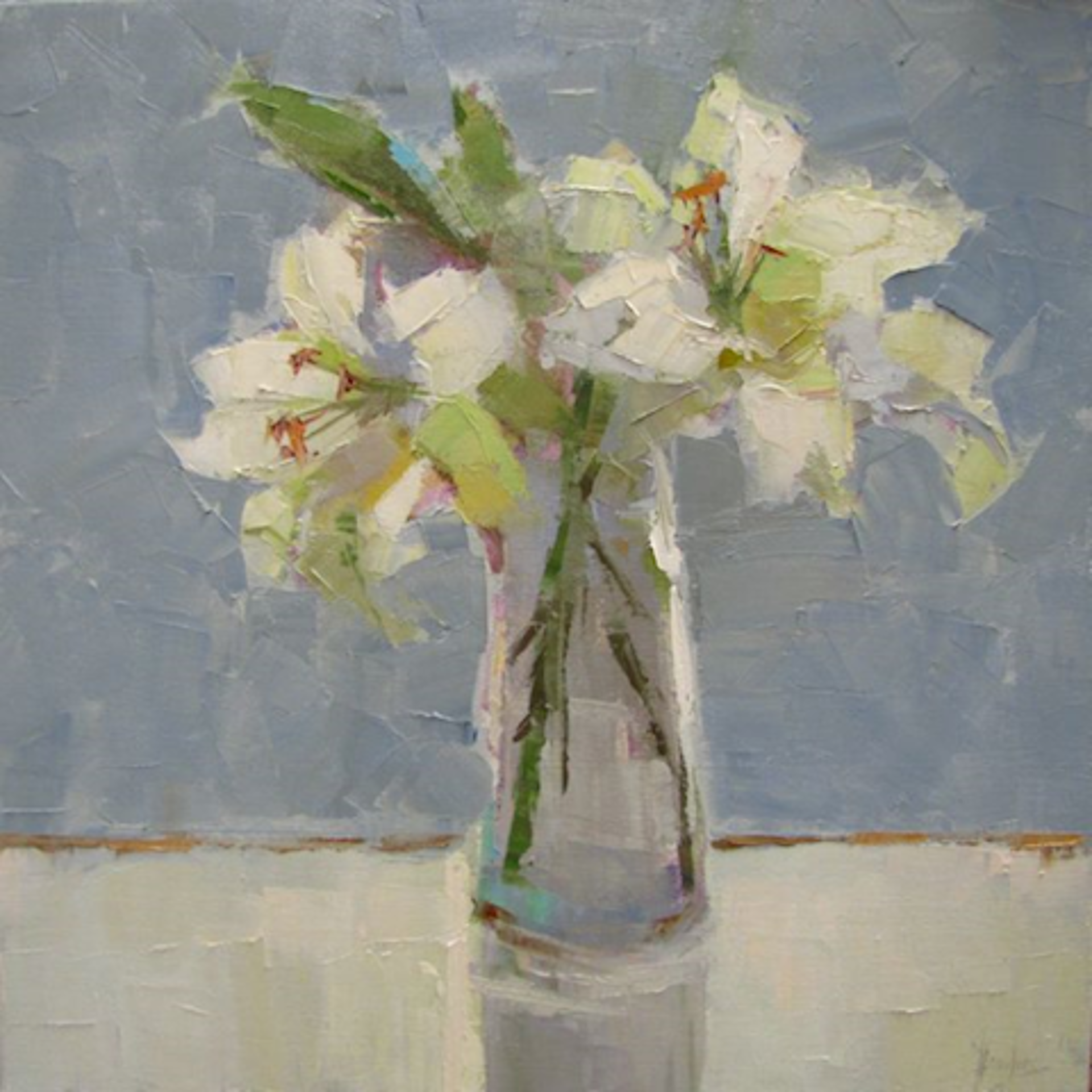 Lillies in Blue Room by Barbara Flowers
