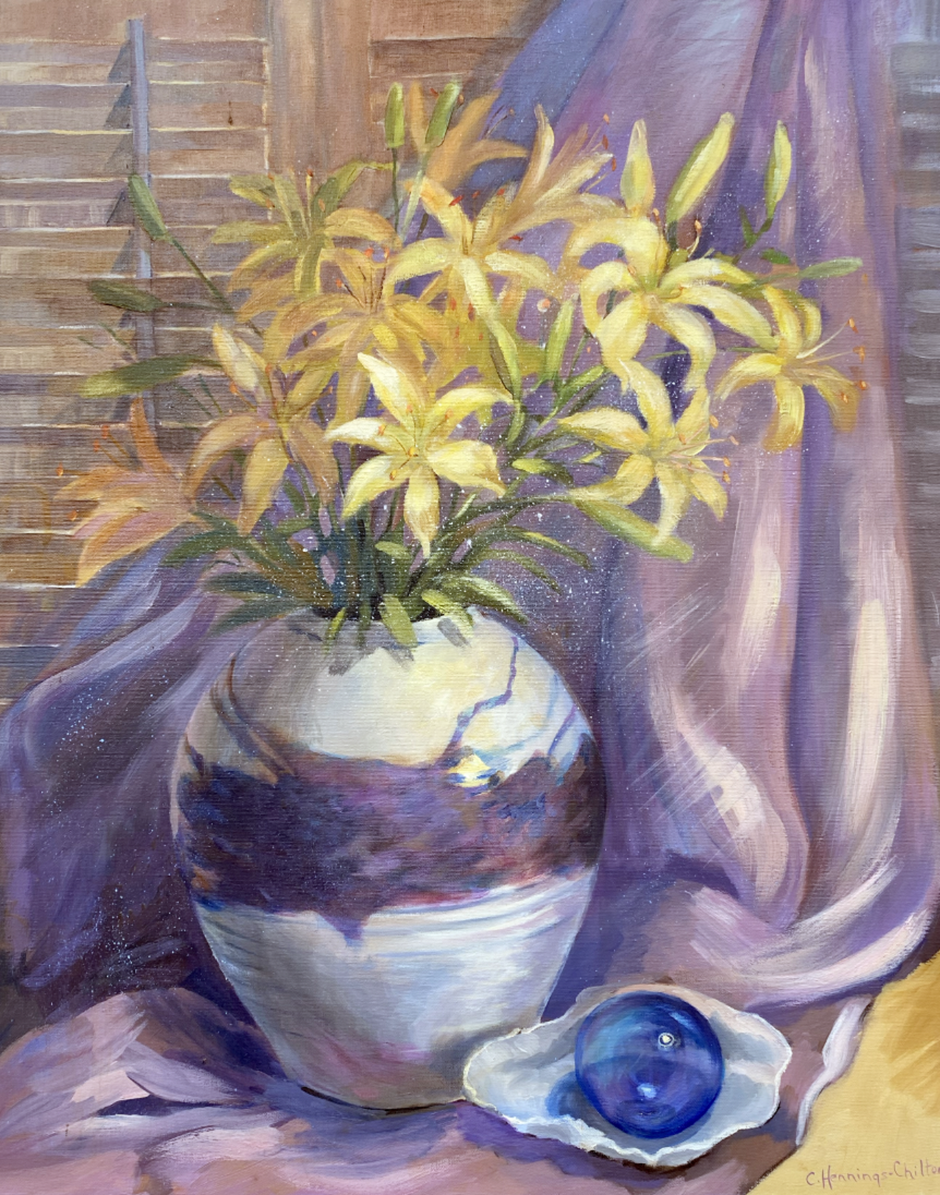 Yellow Lilies with Glass Bowl by Connie Hennings-Chilton