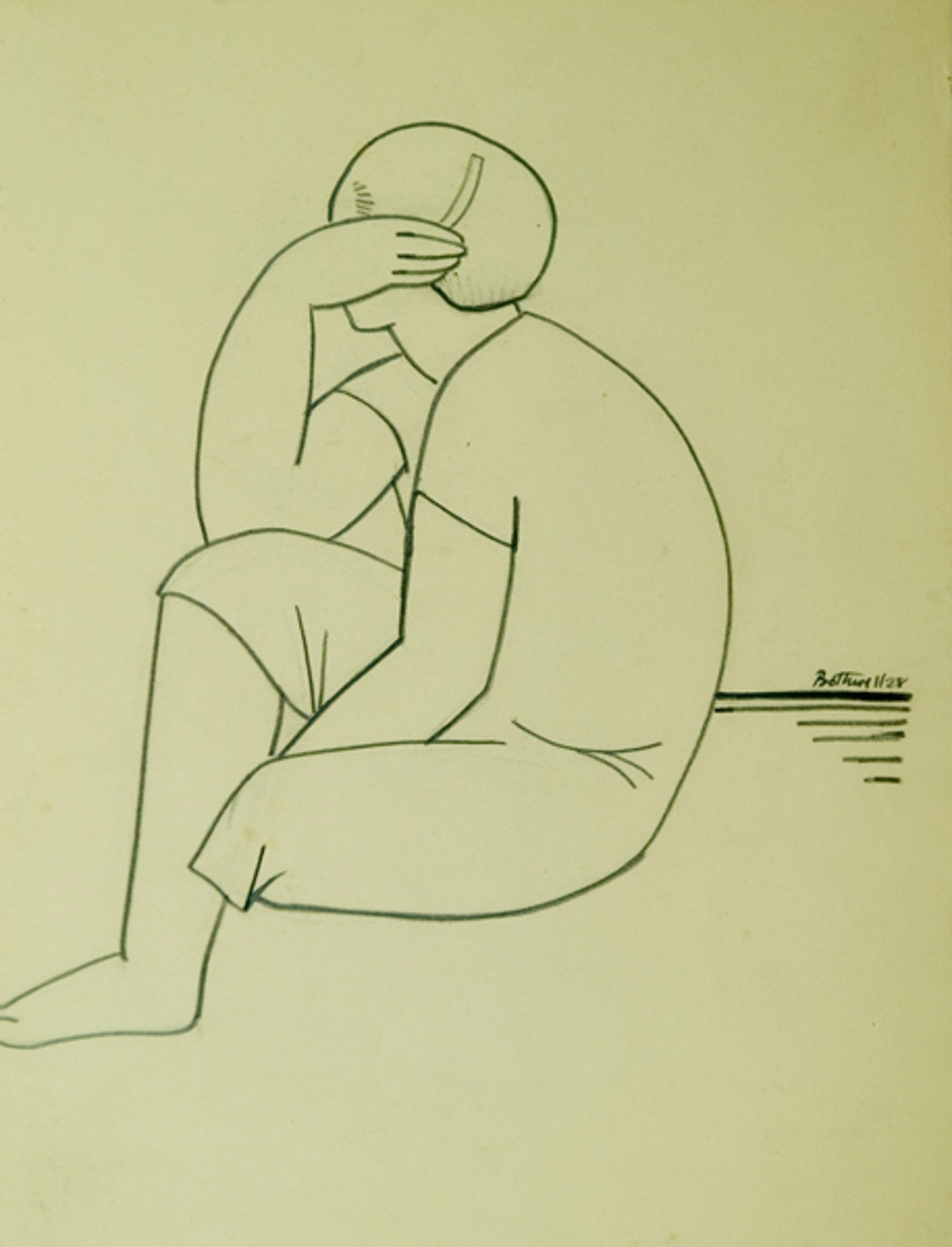 Modernist Drawing, Woman Hiding her Face by Dorr Bothwell