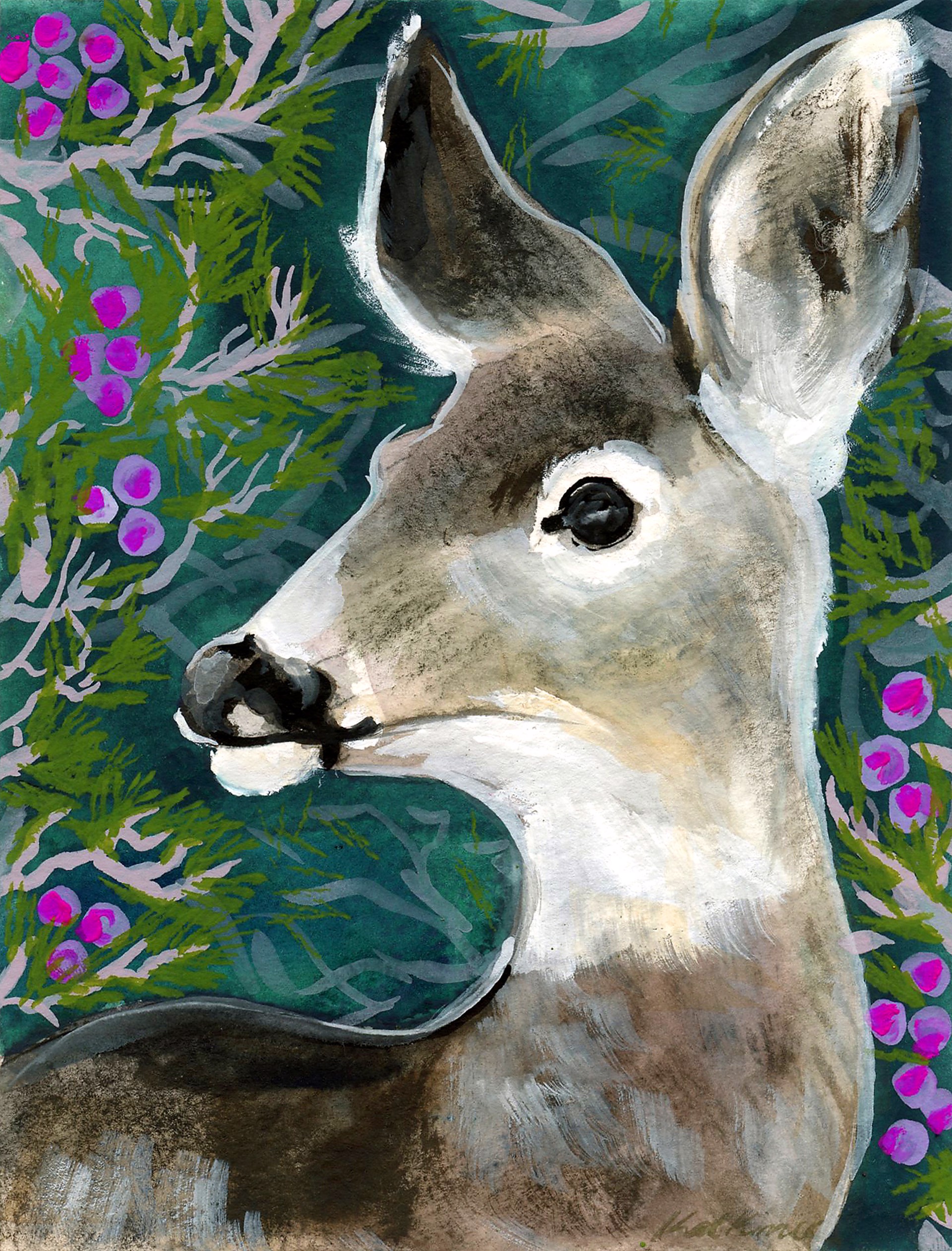 Deer & Berries by Kat Kinnick