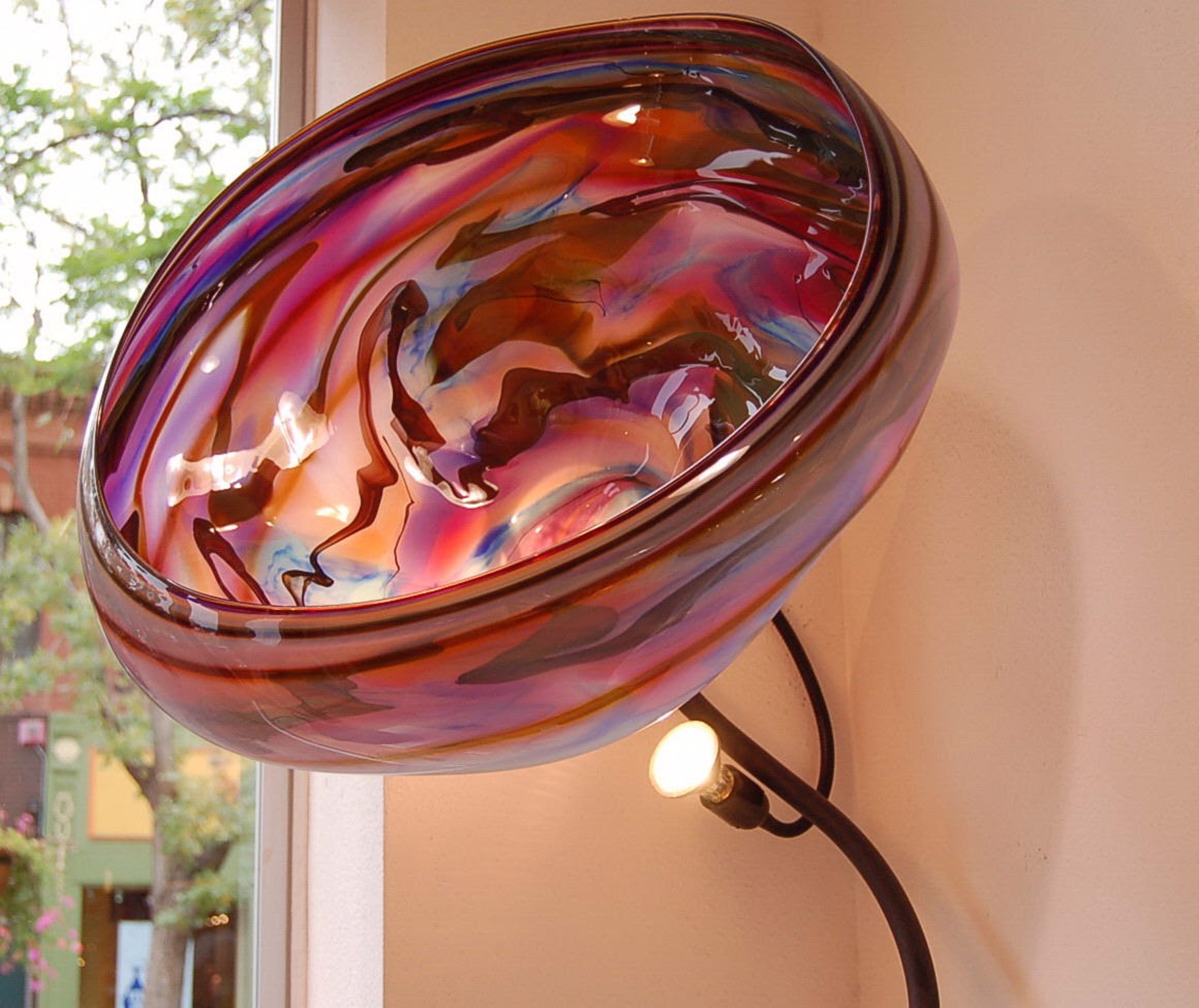 Aurora Borealis Handblown Glass Lamp on Iron Stand by GOLDHAGEN