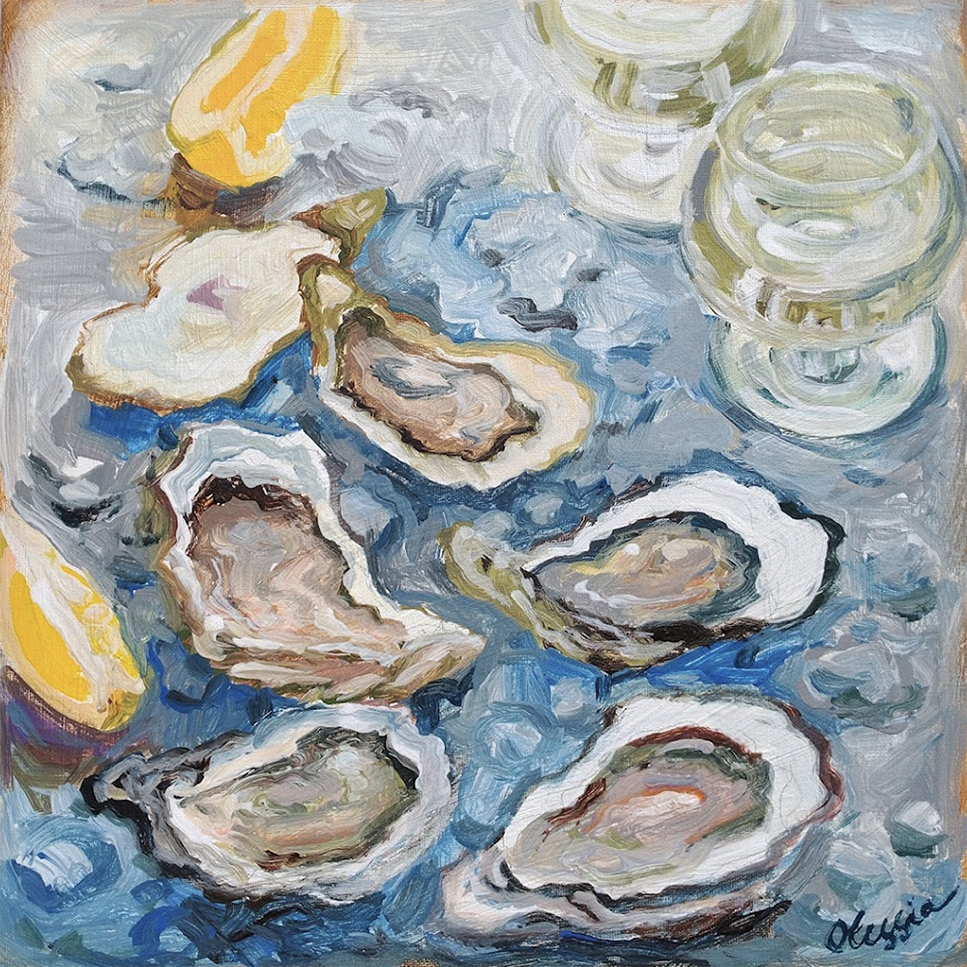 "Oysters for Two" original acrylic painting by Olessia Maximenko