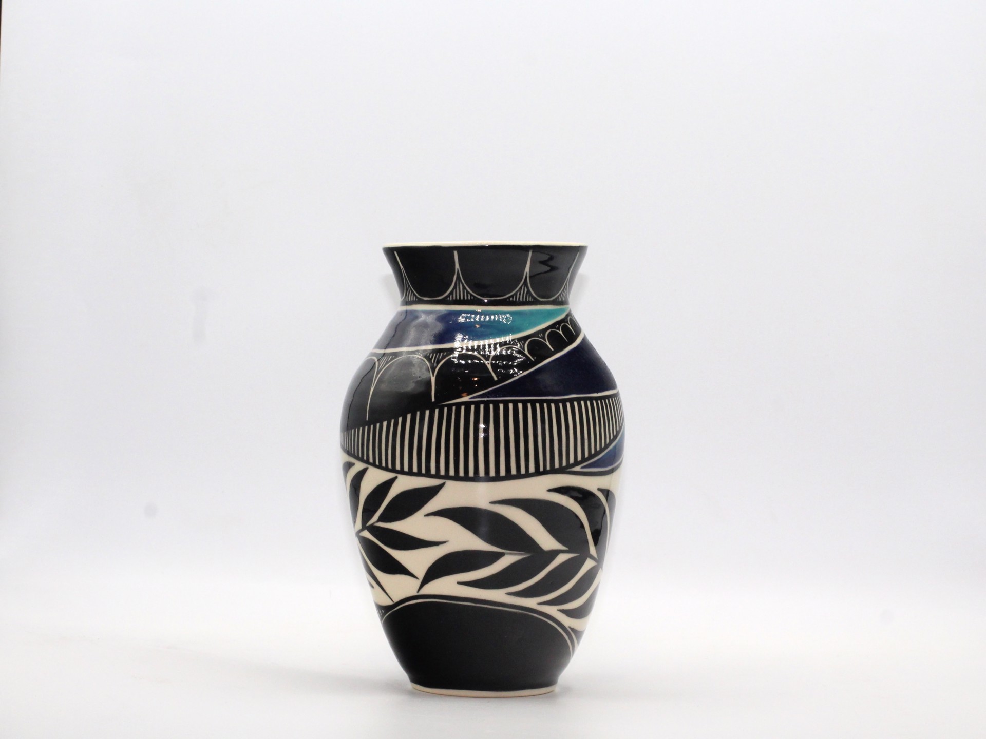Leafy Vase w/Blue - short by Kara Lovell