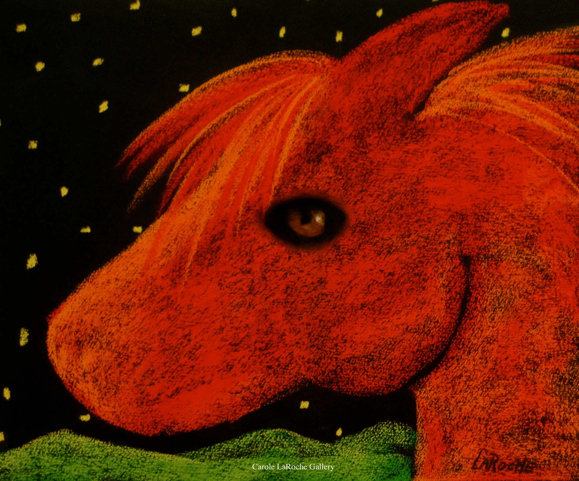 RED PONY WITH STARS - limited edition giclee on canvas 20"x27"  by Carole LaRoche