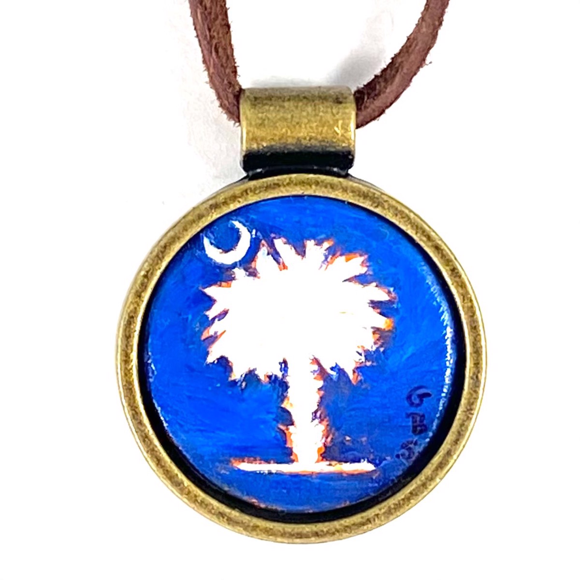 BS22-12 South Carolina Flag-pendent on leather by Barbara Sawyer