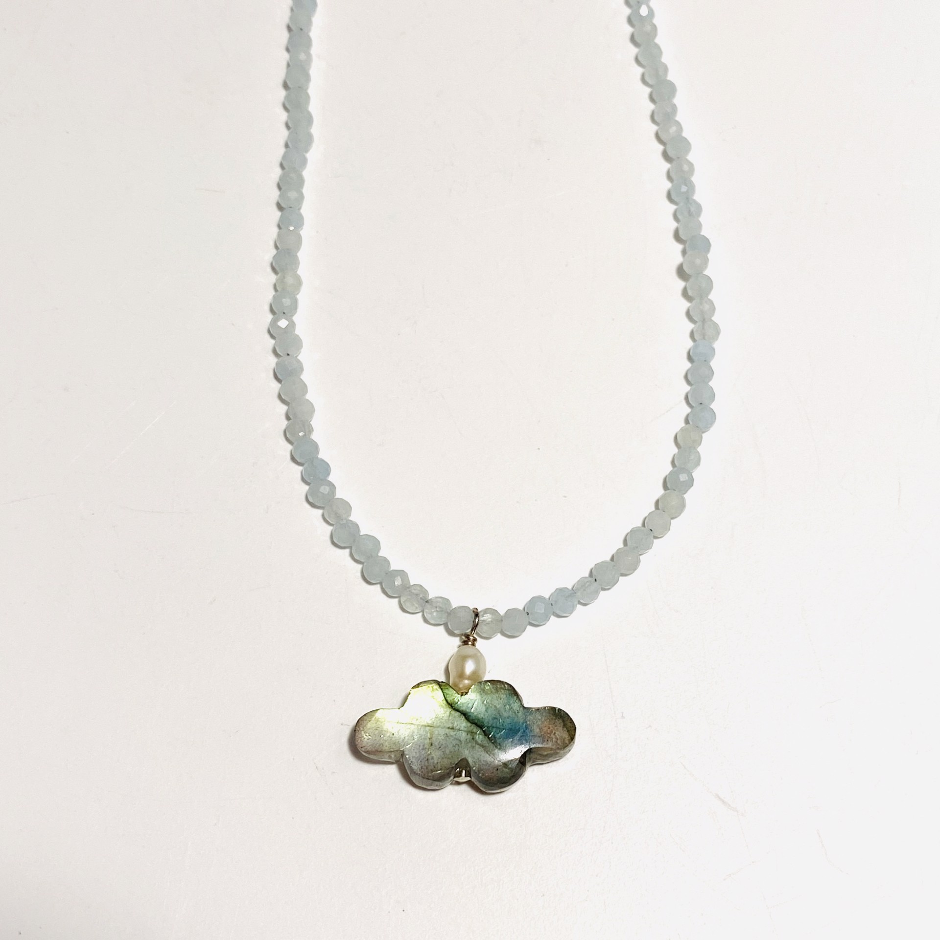 Faceted Aquamarine Labradorite Cloud Drop Necklace NT22-193 by Nance Trueworthy