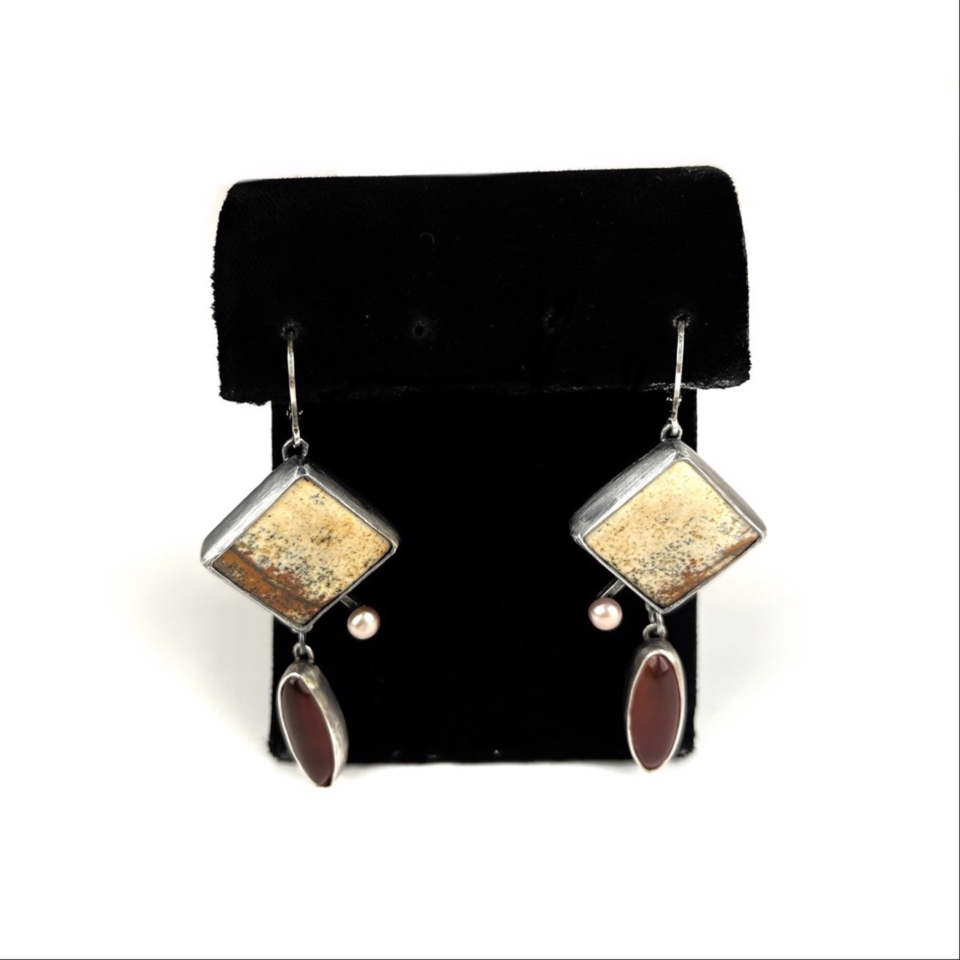 Picture Jasper, Carnelian and Pearl Earrings by Anne Rob