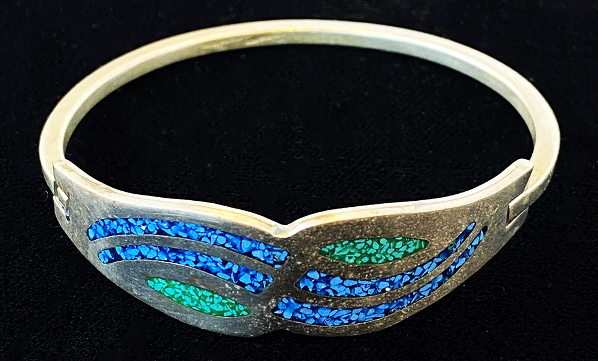 Mexican Sterling Bangle with Turquoise by Artist Unknown