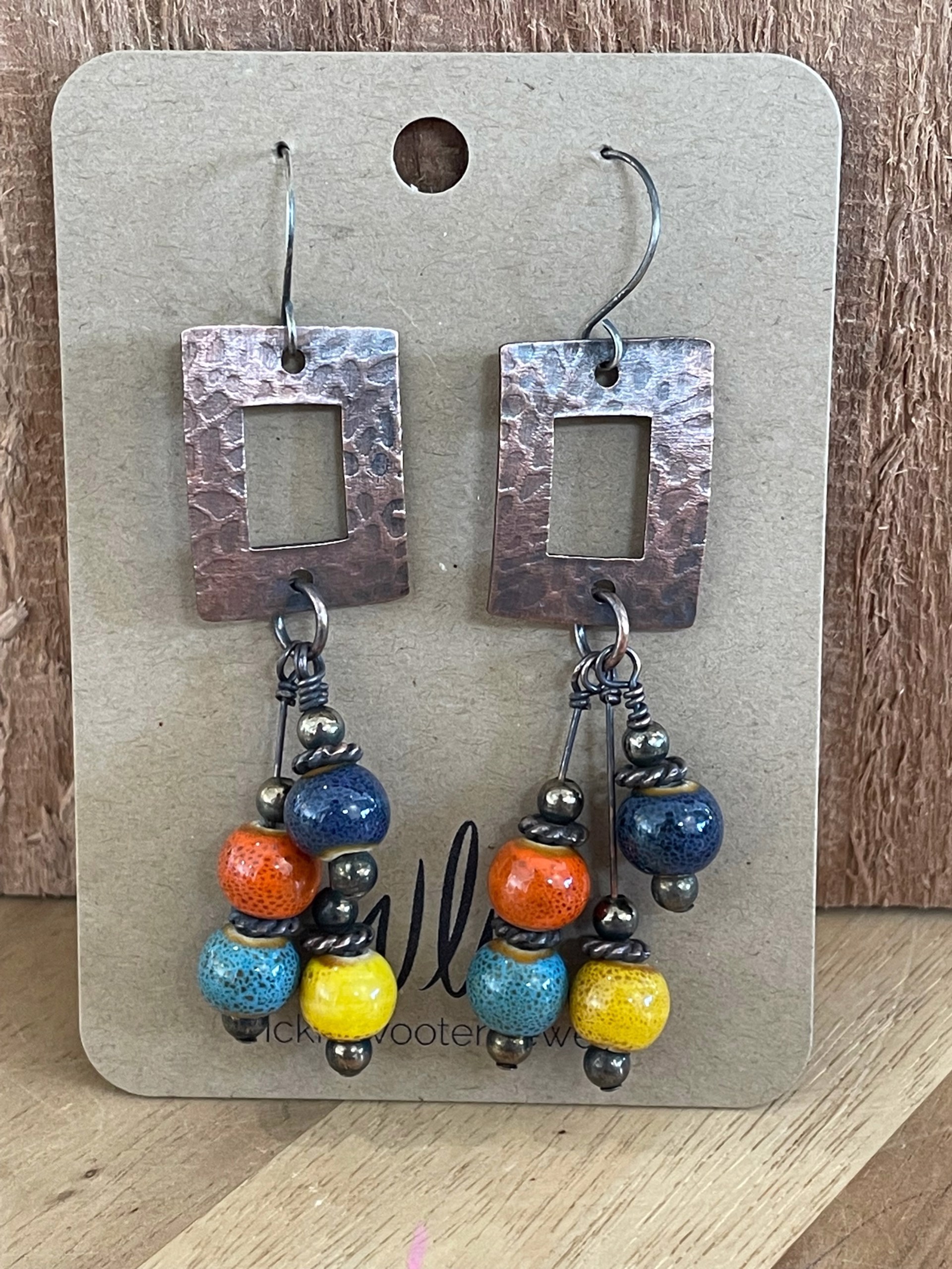 100-20 Copper with Beads Earrings by Vickie Wooten