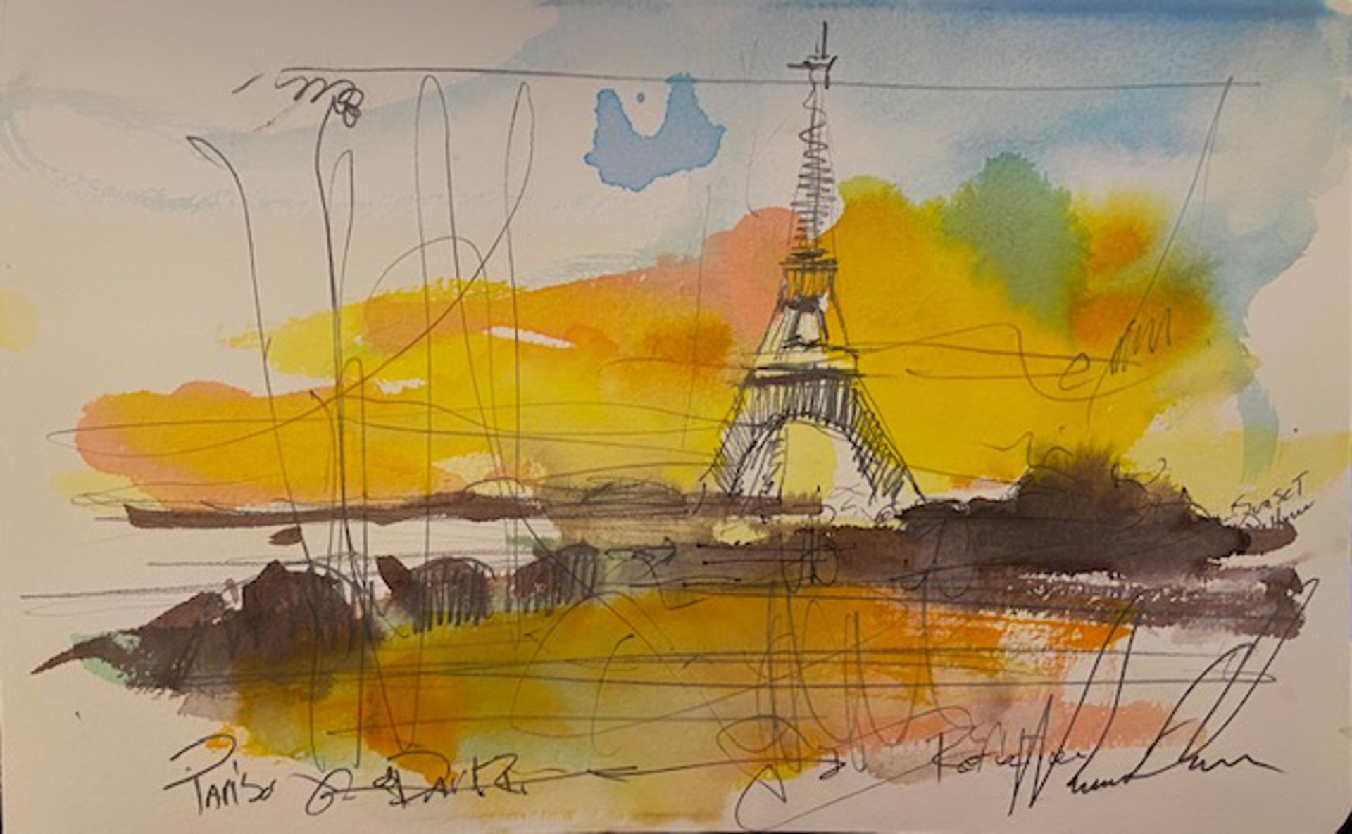 Watercolor Sketch of "Deep in the heart of Paris" 5x8.5".