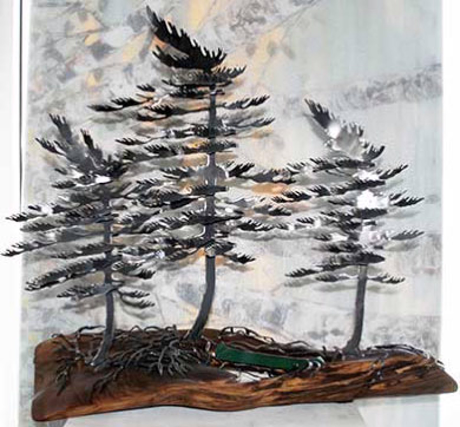 Three Windswept Pine with Green Canoe 189973  6546 by Cathy Mark