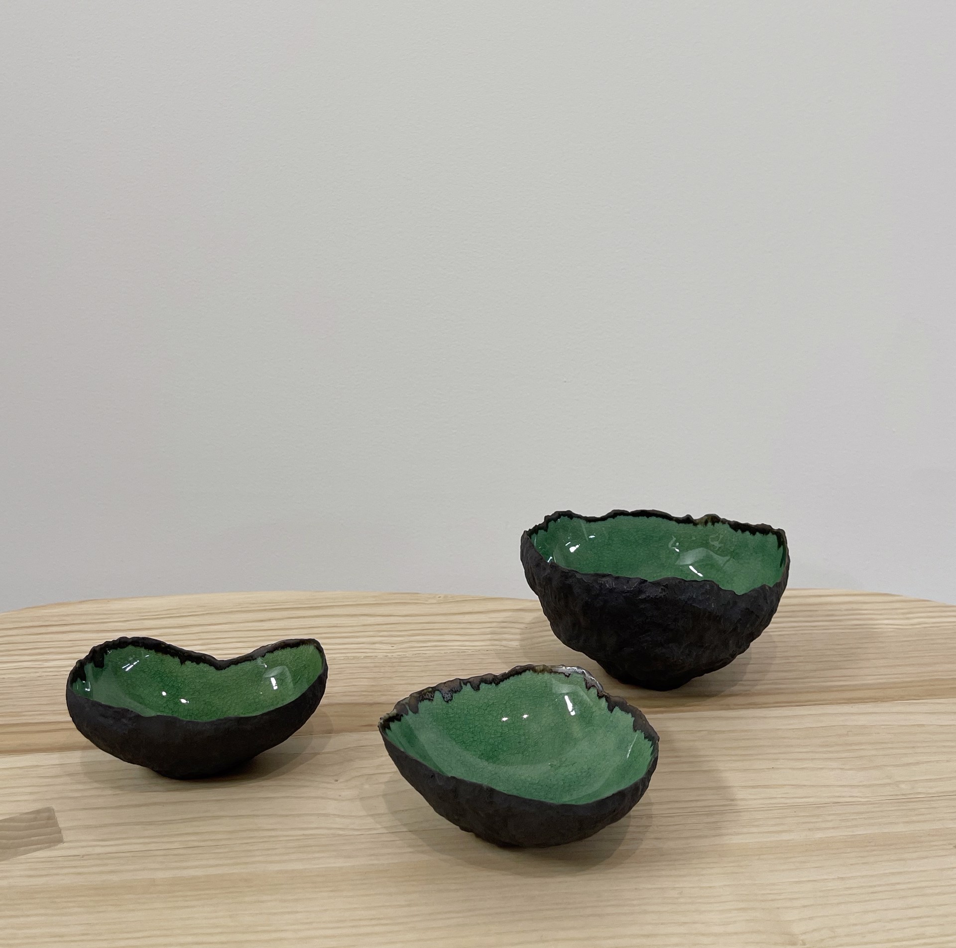 Set of 3 ceramics with green by Cristina Salusti