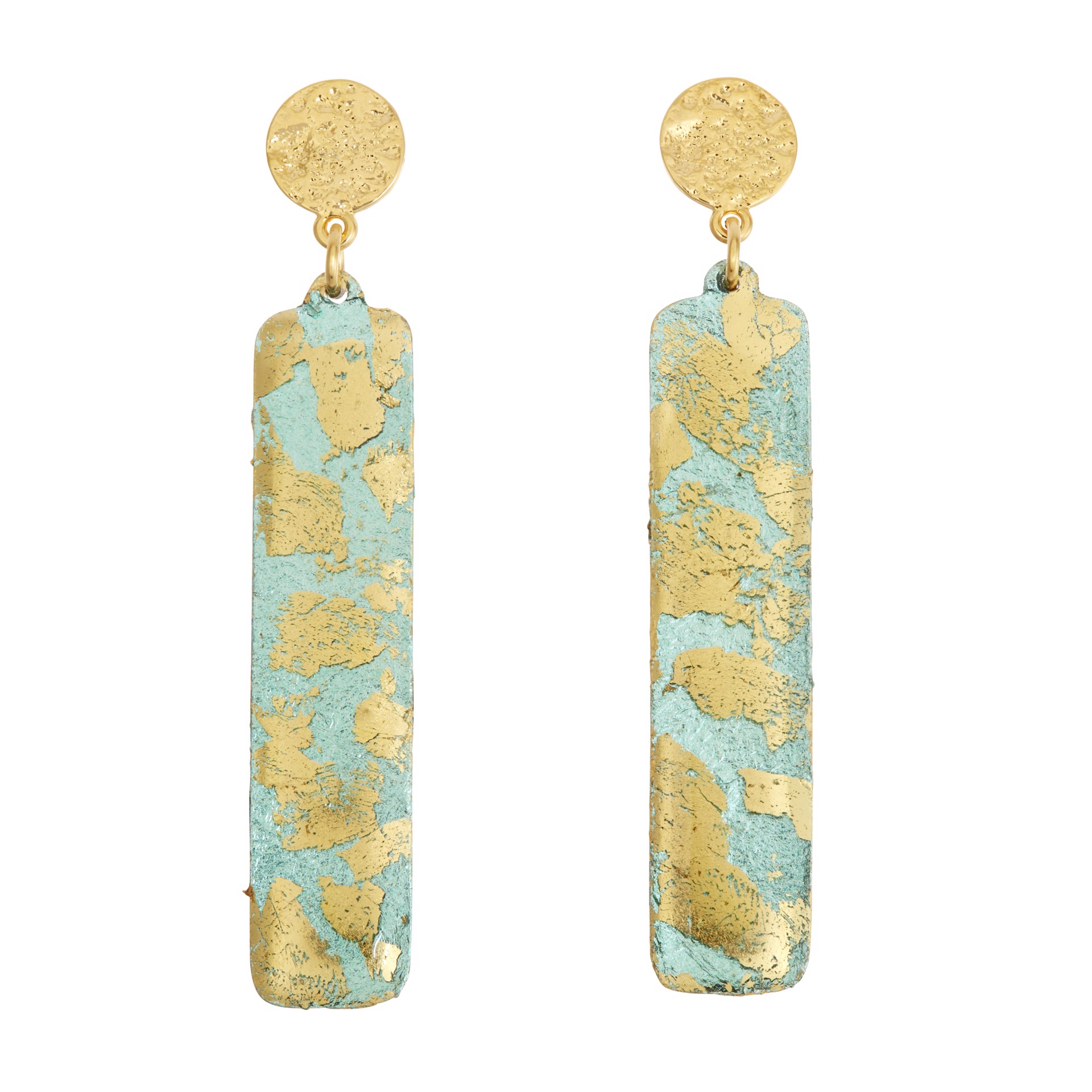 Turquoise Column Earrings - Hammered Post Gold by Evocateur