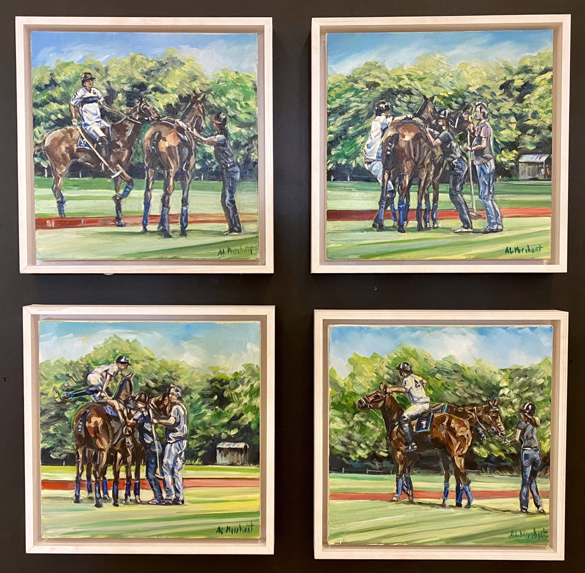 Polo Take a Break | Changing of Ponies | Set of 4 Paintings by Anne-Lise Merchant