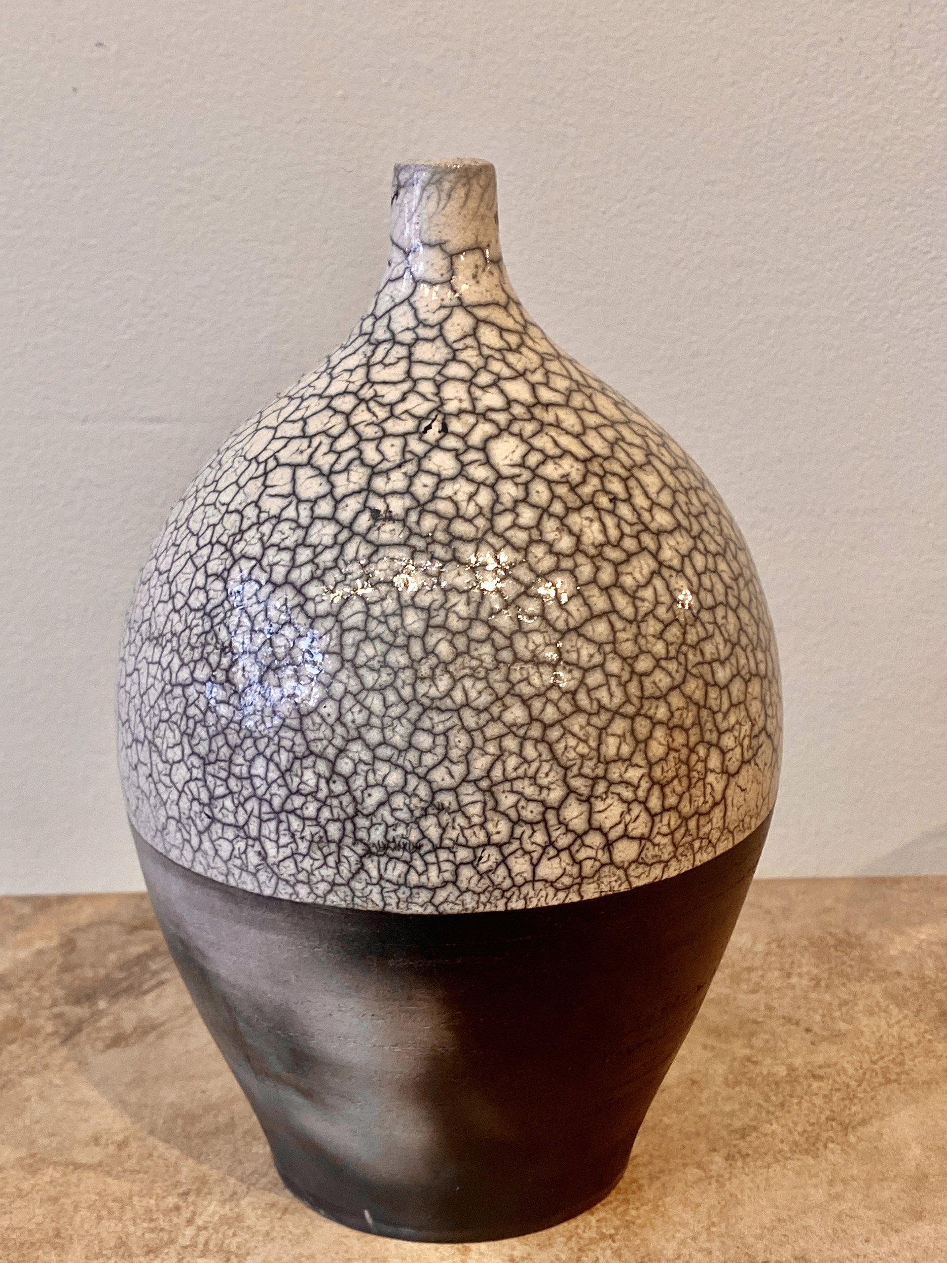 Black and White Crackle Bottle Vase SB21-8 by Silas Bradley