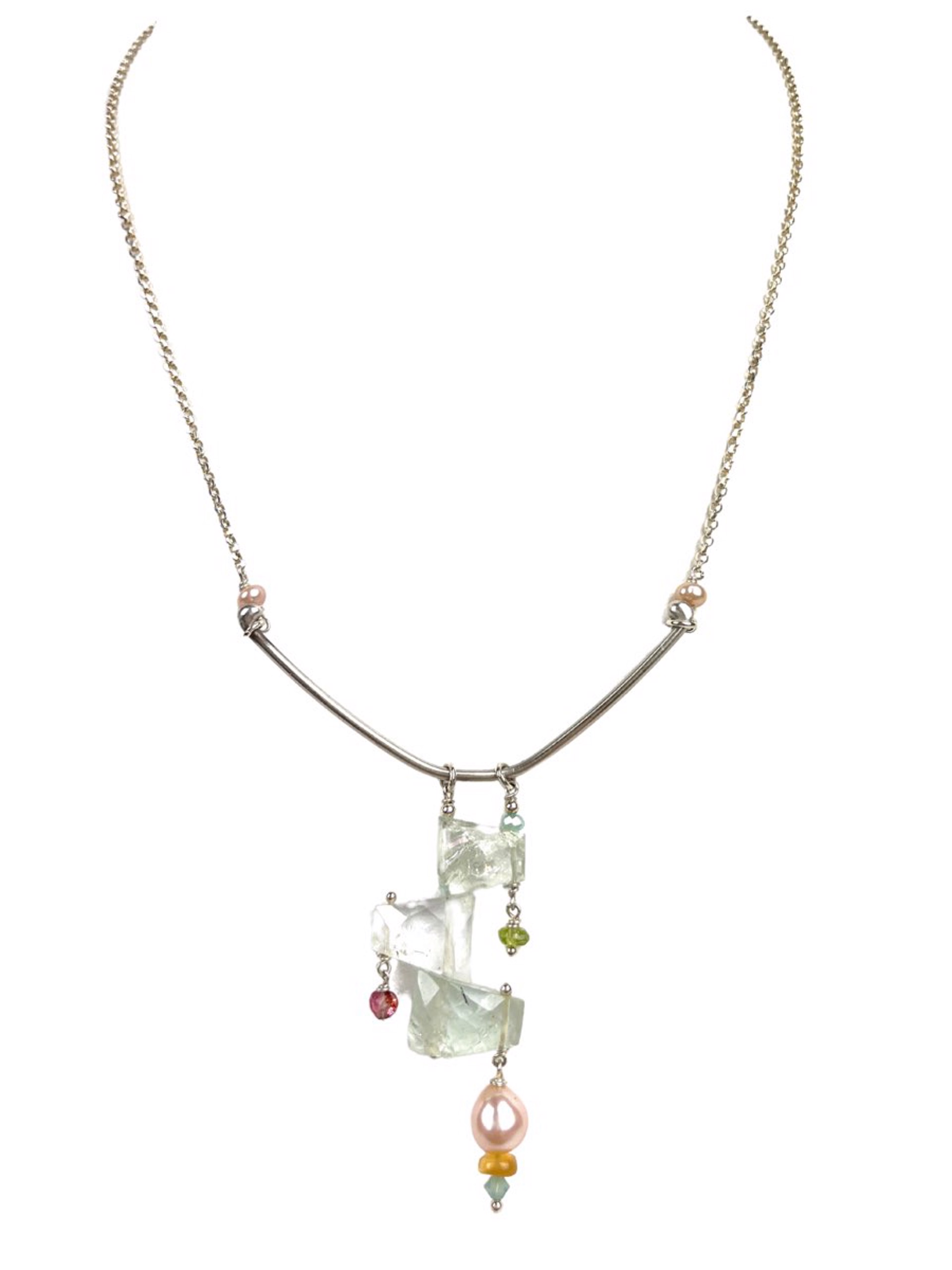 Aquamarine, Pearl and Tourmaline Necklace by Nola Smodic