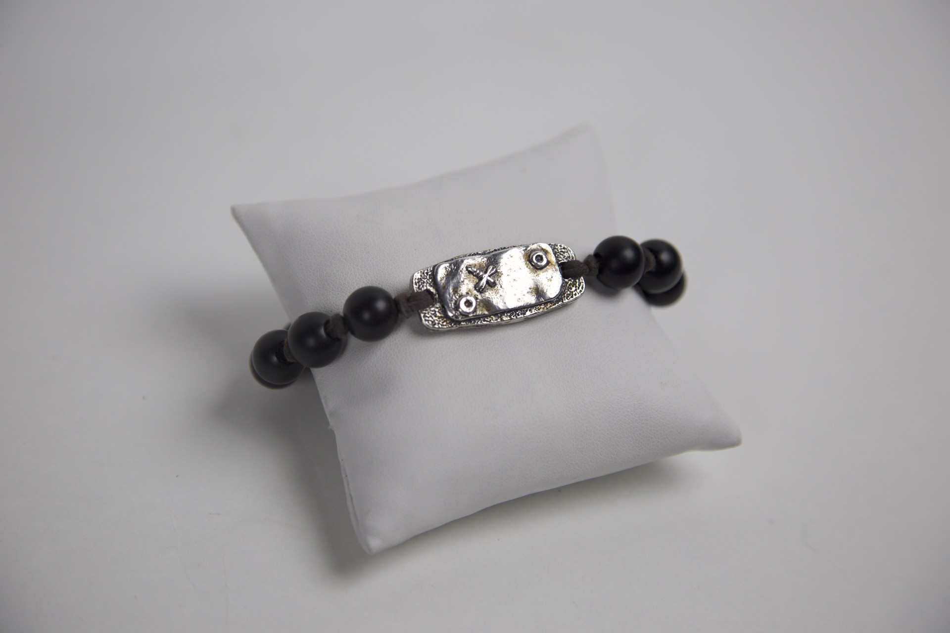 Sterling silver ingot bracelet with onyx beads by Jeri Mitrani