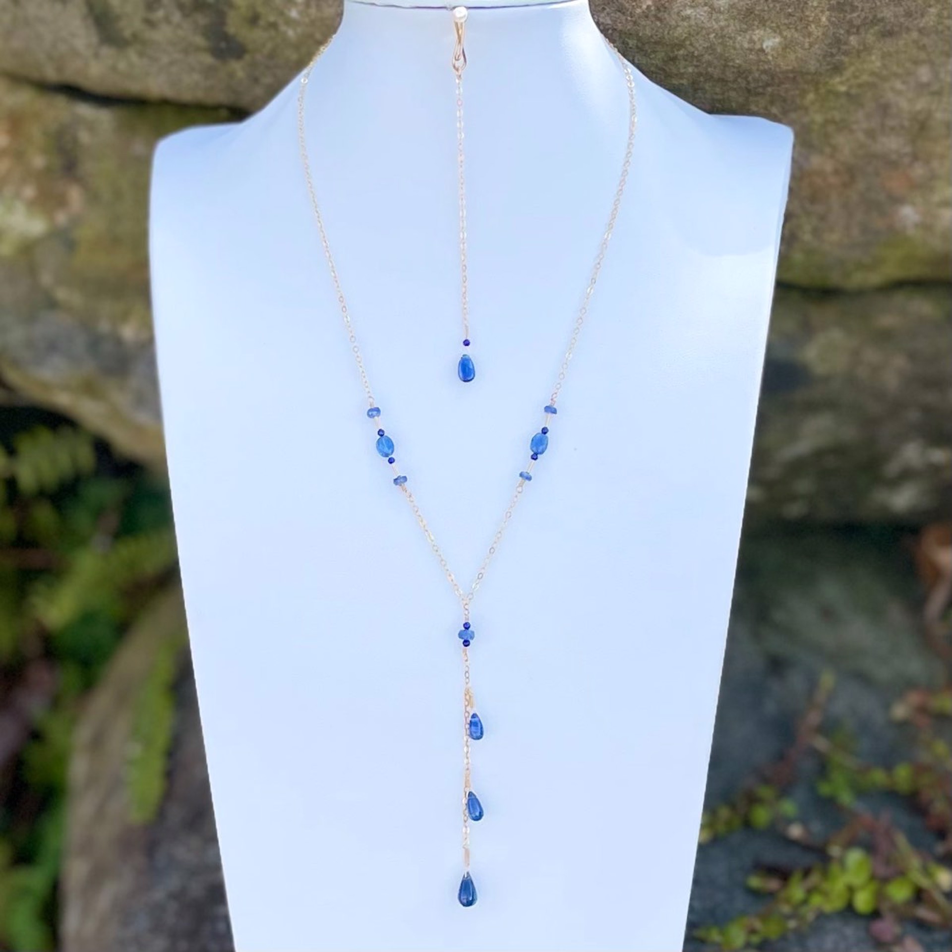 Kyanite and Lapis 14K Waterfall Infinity Necklace by Lisa Kelley