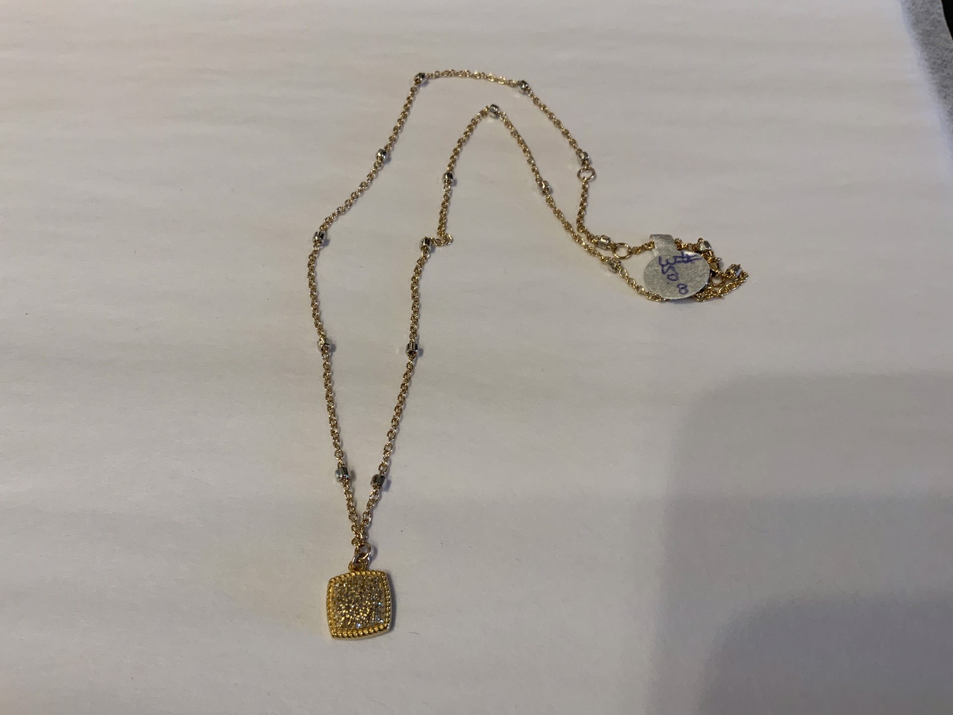 Gold Vermeil and Pave Diamond Square Necklace by Karen Birchmier