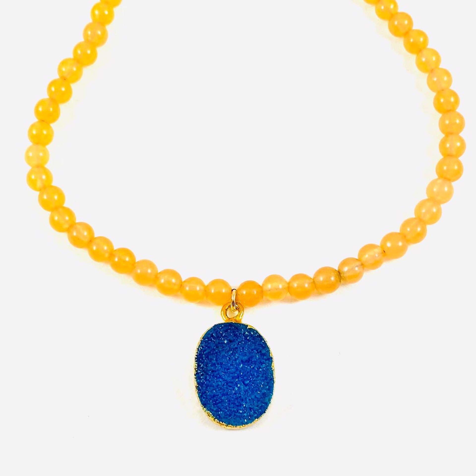 Orange Jade Aqua Druzy Pendant Necklace by Nance Trueworthy
