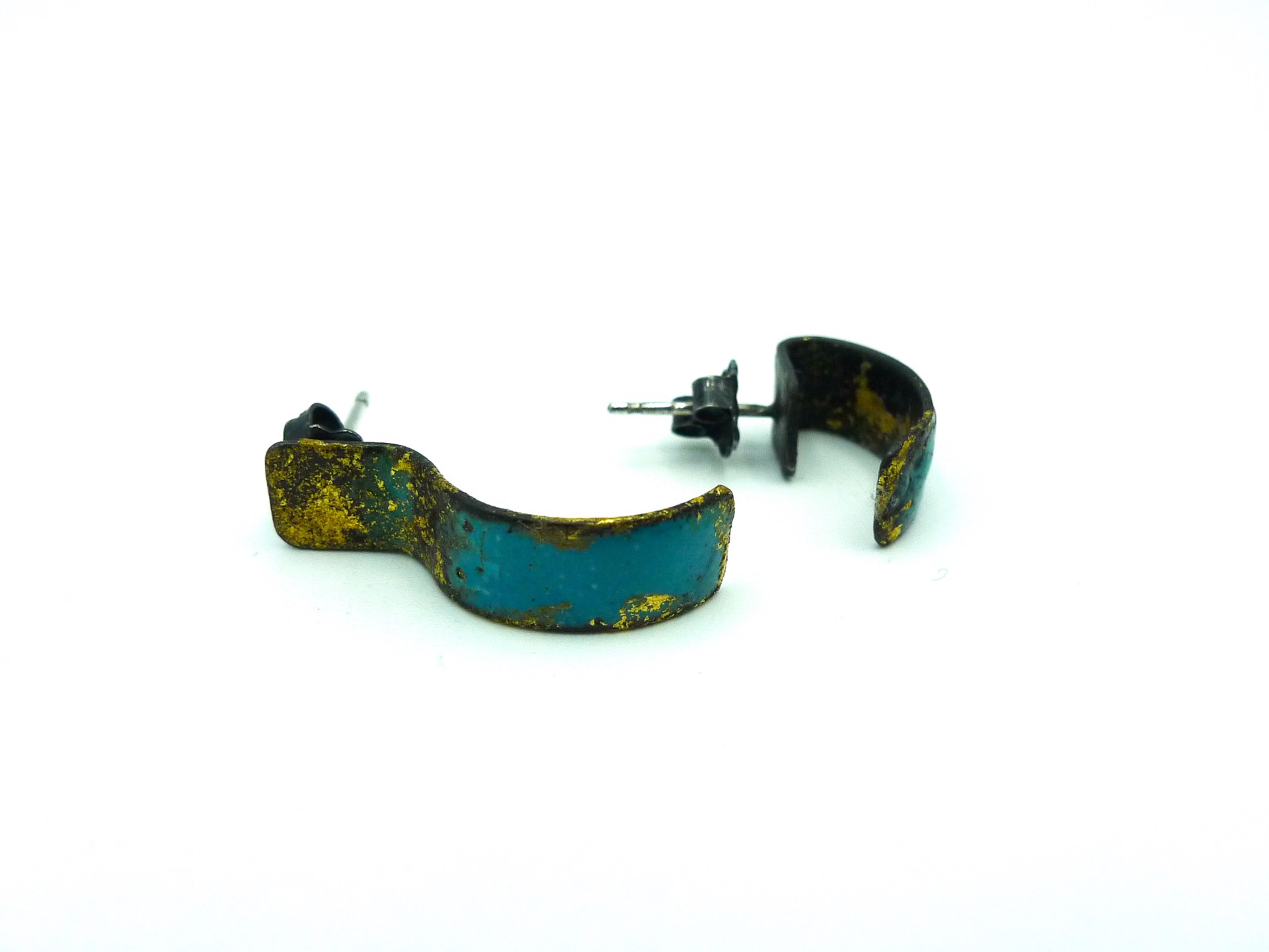 Asymmetrical Gold Flecked Turquoise Demi Hoops by Susanne Henry