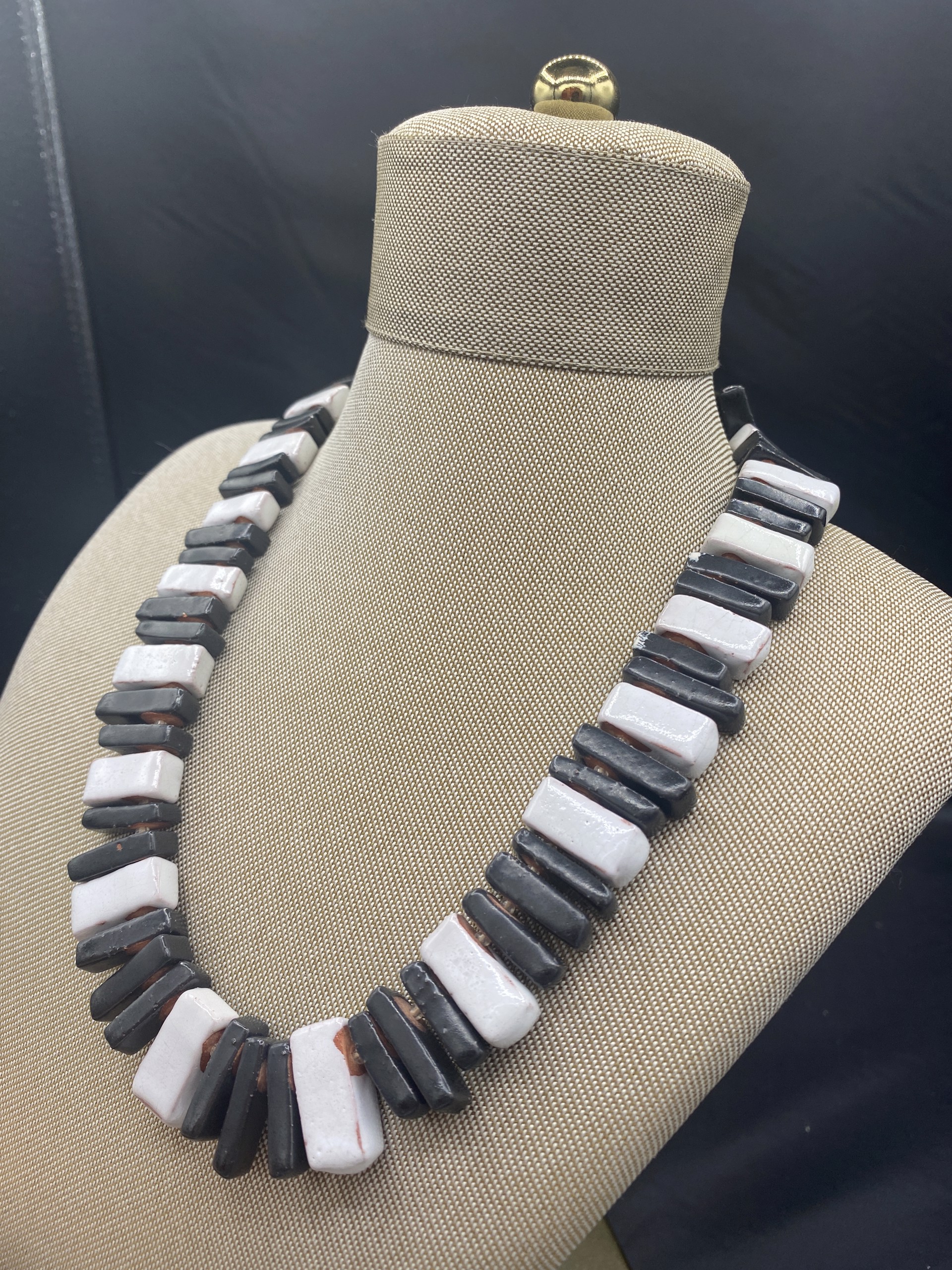 19" Black and White Bead Necklace by Stella Sullivan