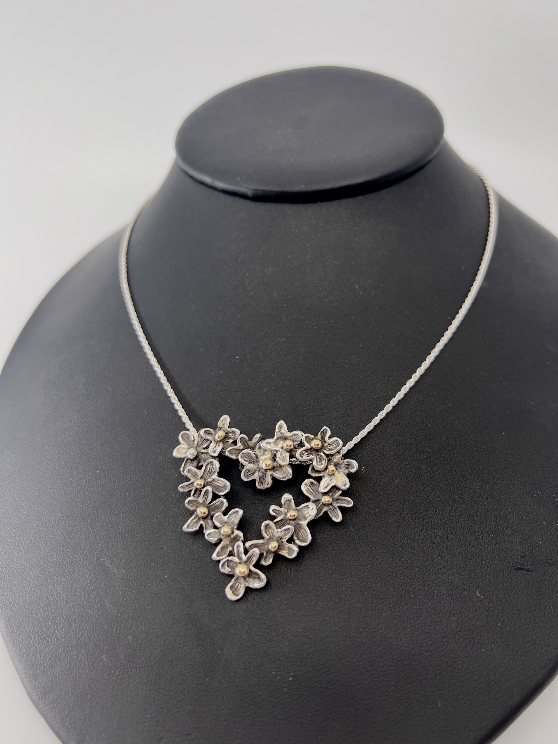 22k Gold and Sterling Silver Flower Heart with Chain Necklace by Beth Benowich