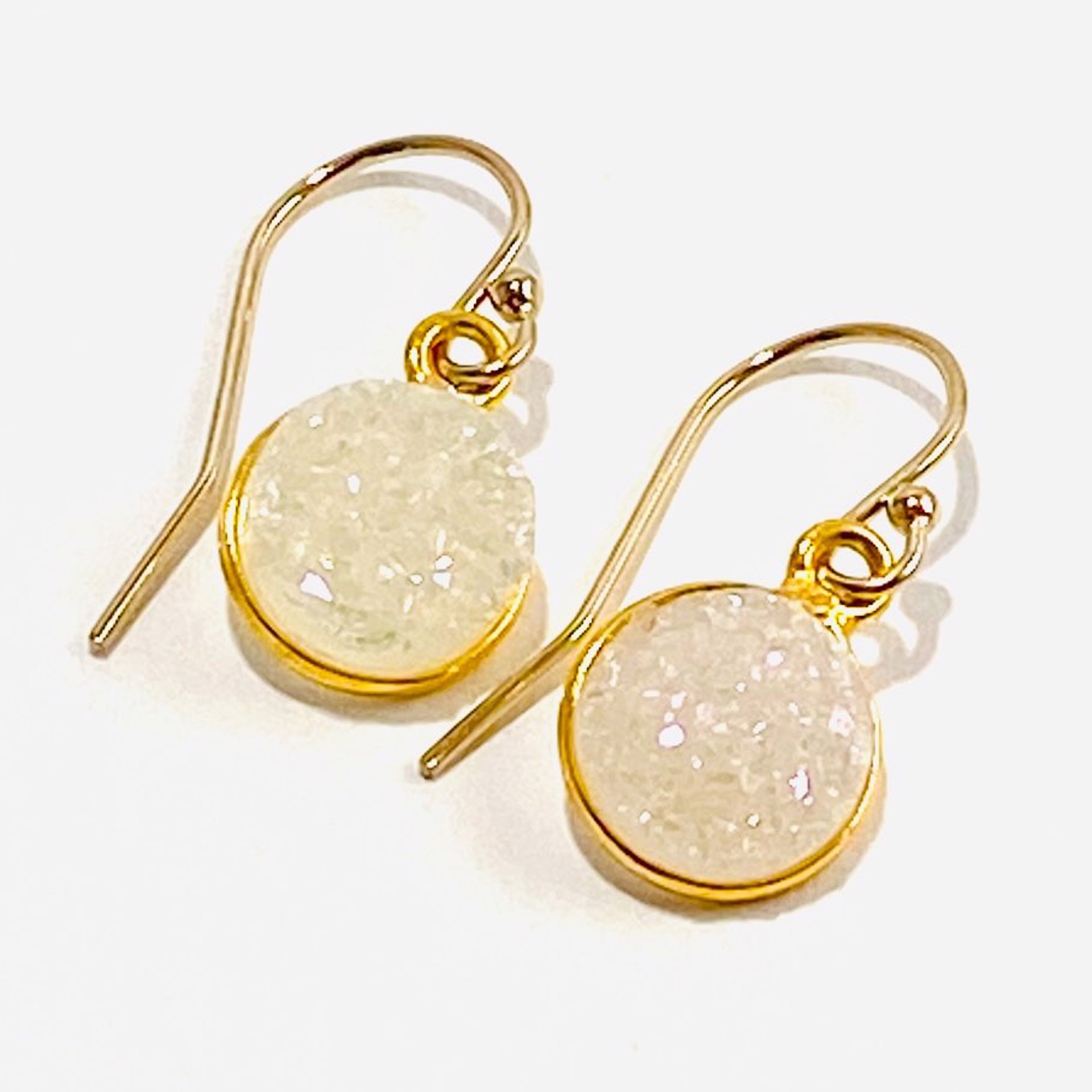 NT22-229 Small Round Sparkly White Druzy Earrings by Nance Trueworthy