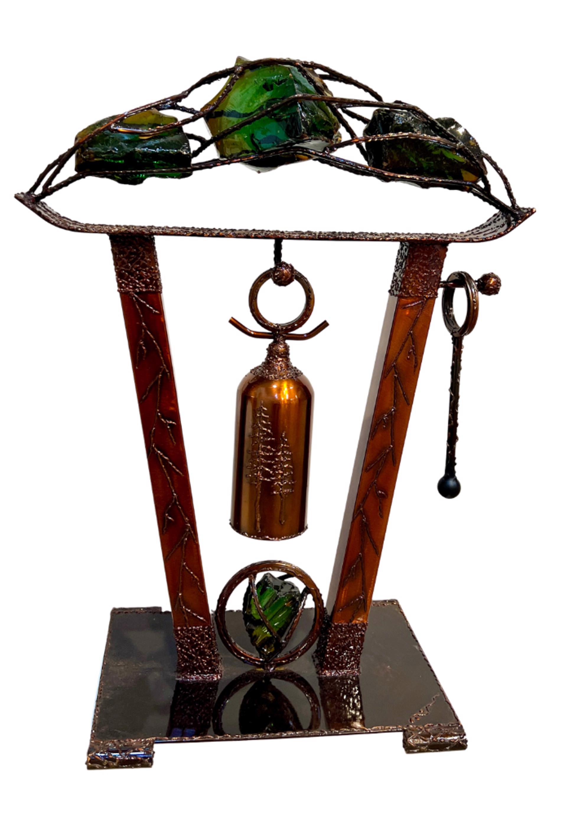 Desktop Bell Sculpture with Pine Trees and a Crown of Glass - Three by Mike Beals