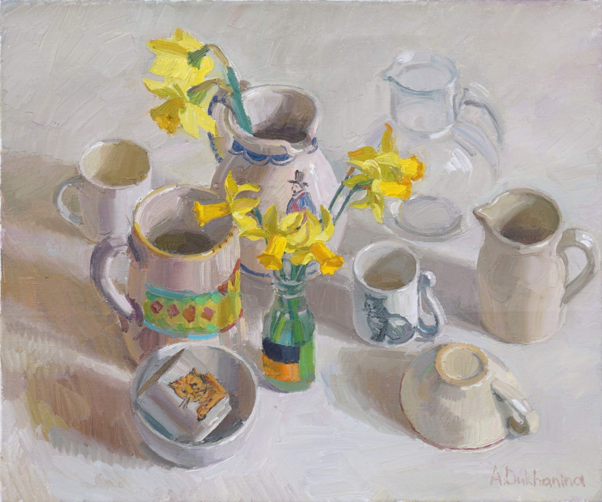 "Yellow on White" original oil painting by Anastasia Dukhanina