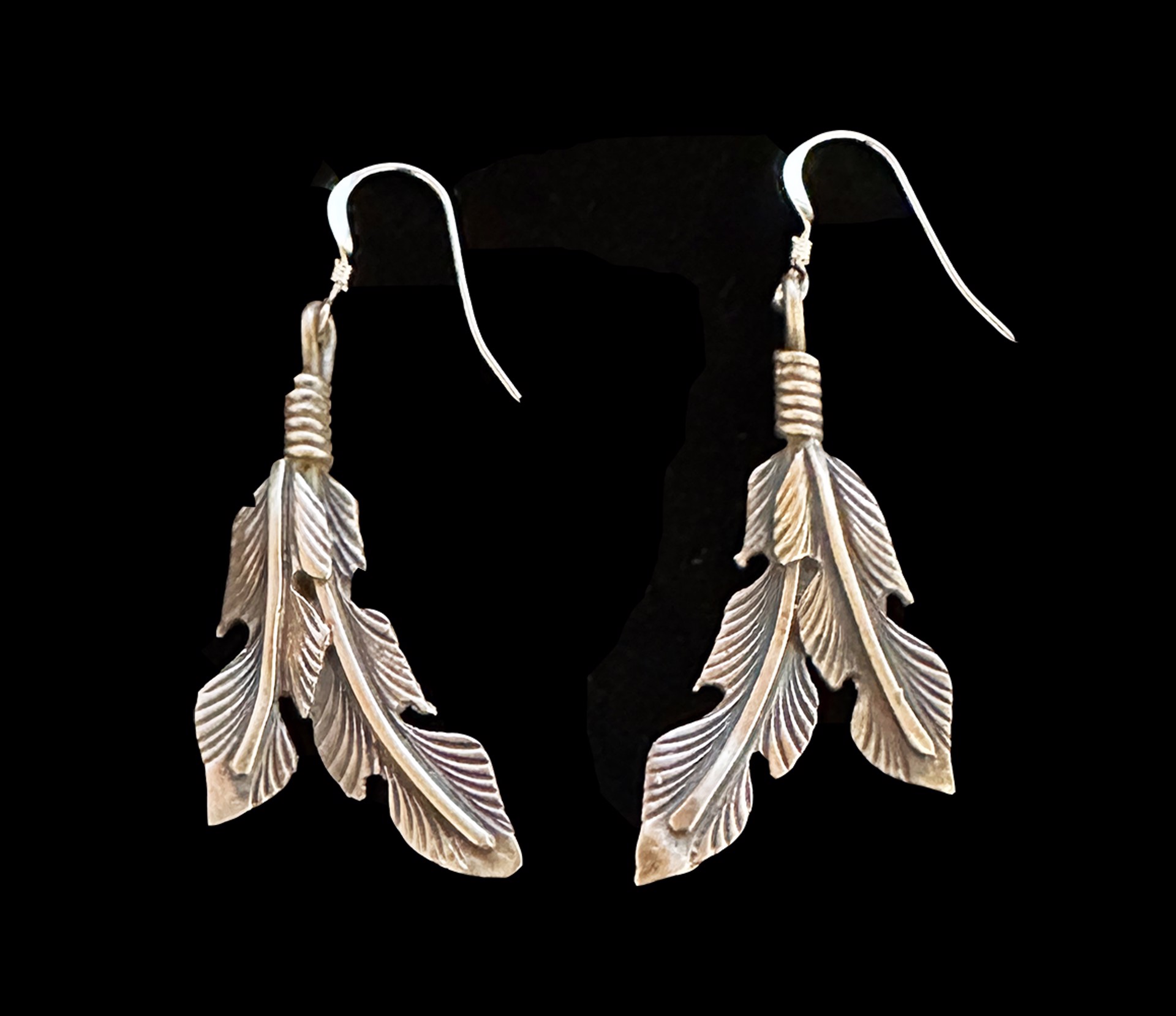 Handmade Navajo Sterling Silver Feather Earrings by Artist Unknown