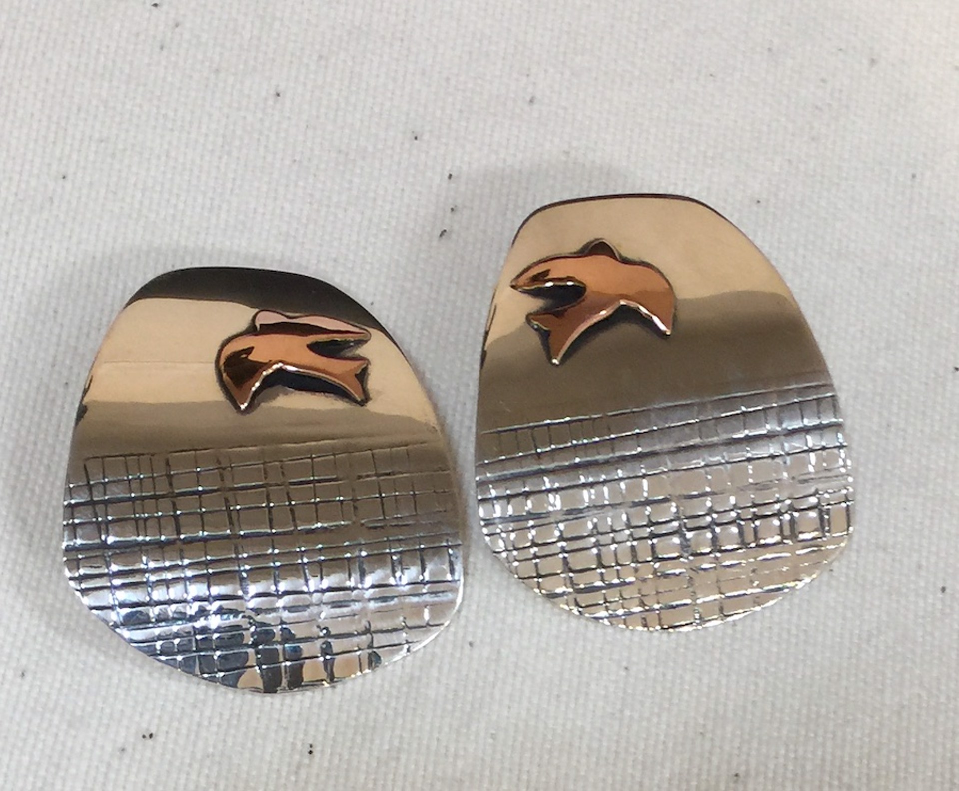 Earrings - Sterling Silver & Copper Birds  #1024 by Vesta Abel
