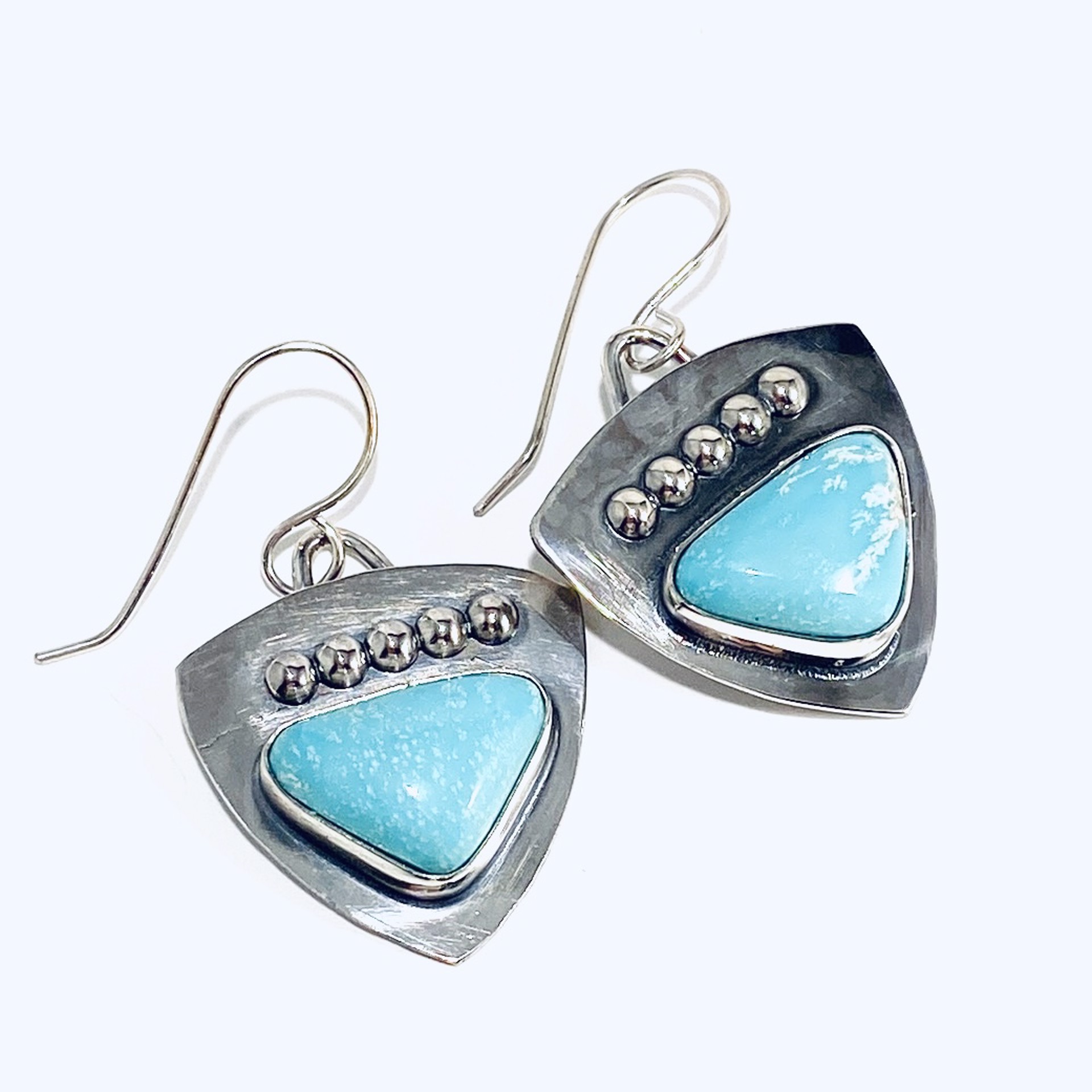 Triangle Campitos Turquoise On Triangle SS Bead Accent Earrings AB23-17 by Anne Bivens