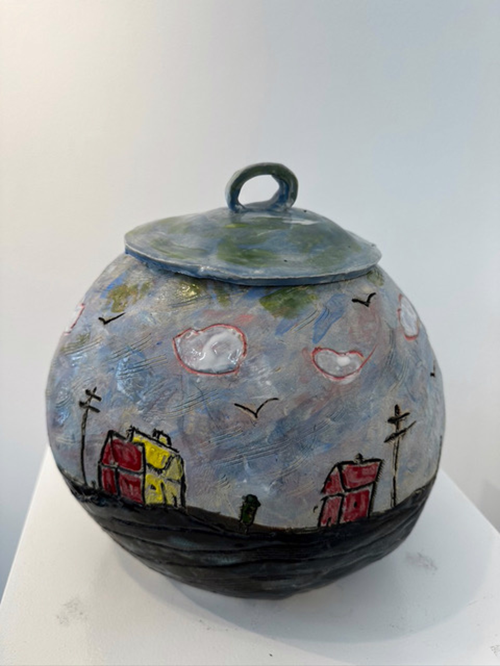 Village Series #8 Vessel Large with Lid by Marian Roth